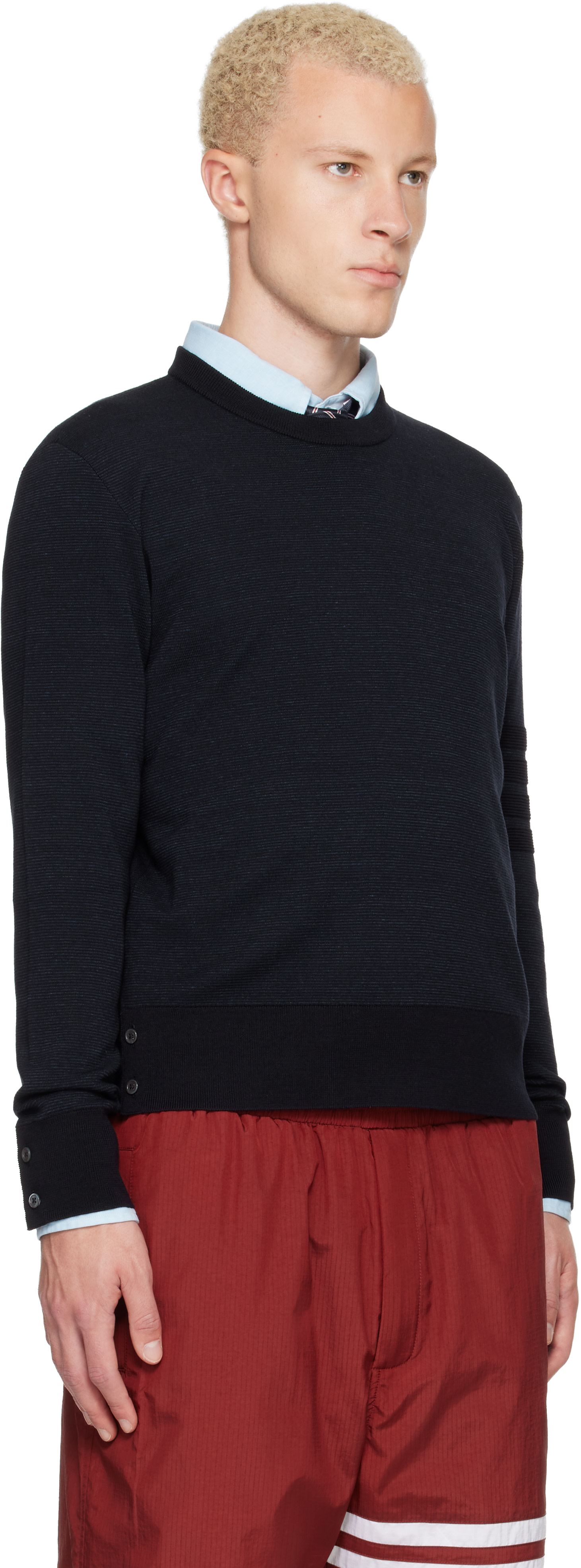 Thom Browne - Pull aviateur bleu marine à quatre rayures