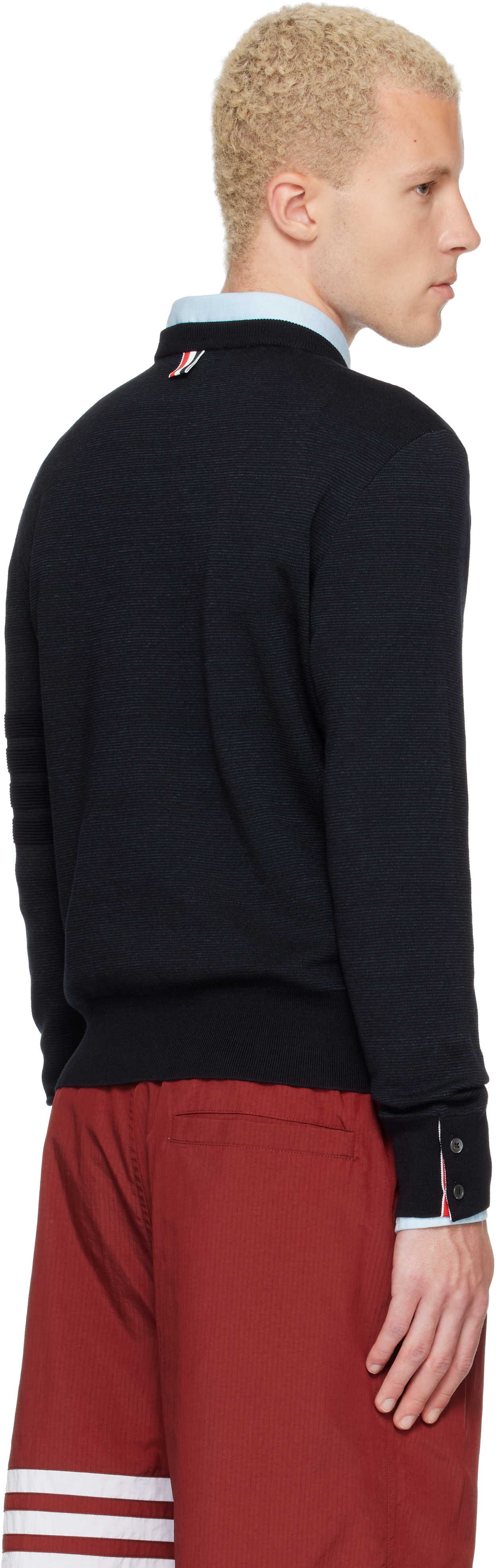 Thom Browne - Pull aviateur bleu marine à quatre rayures