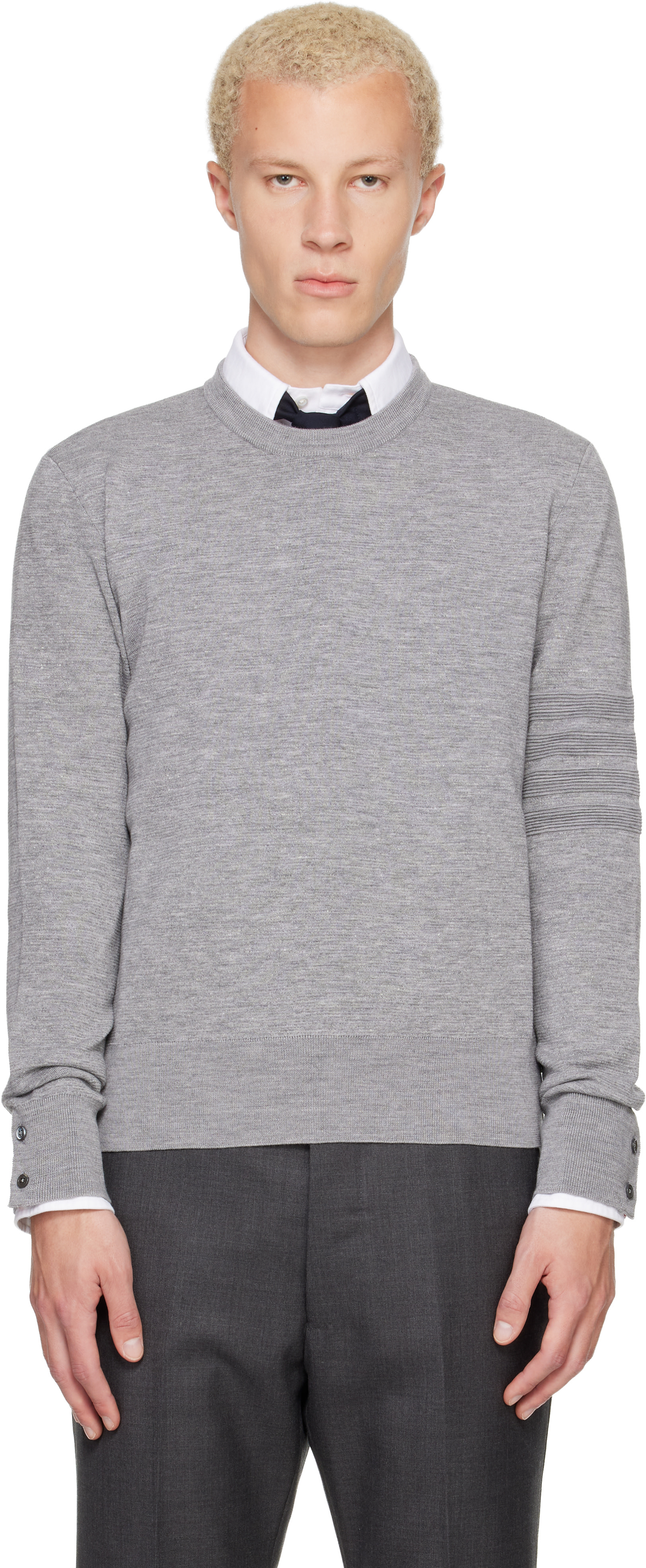 Thom Browne: グレー Ottoman Milano Stitch 4-Bar ボンバー セーター