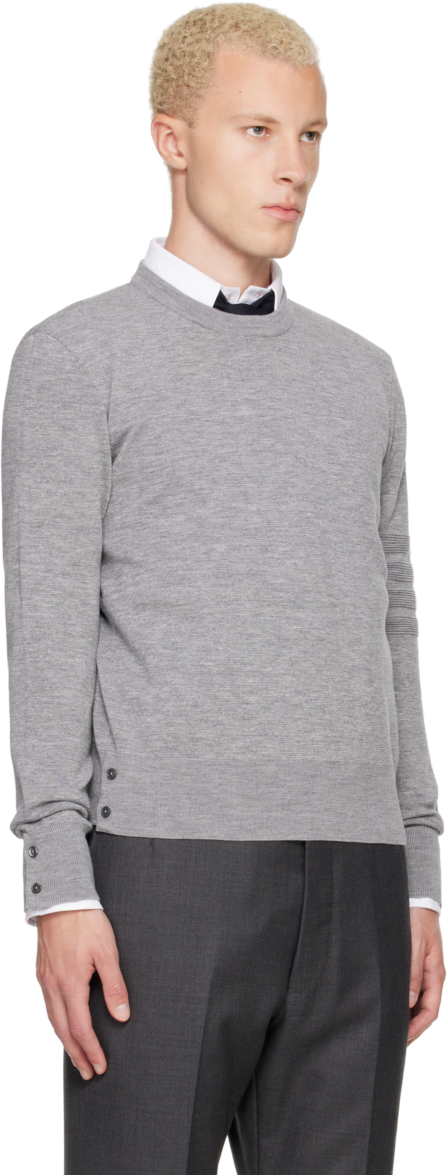 Thom Browne - Pull aviateur gris à quatre rayures