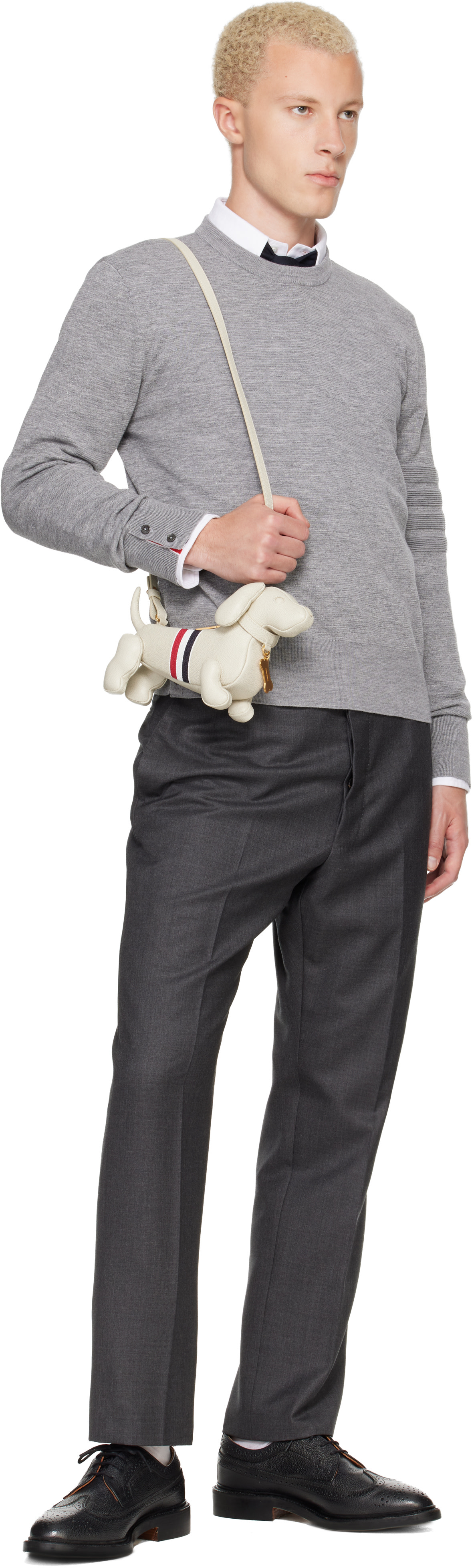 Thom Browne - Pull aviateur gris à quatre rayures