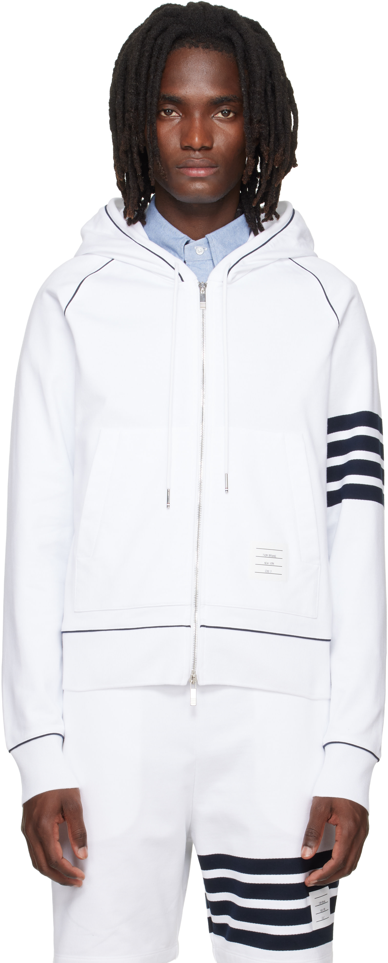Thom Browne - ホワイト Loopback 4-Bar ジップアップ フーディ