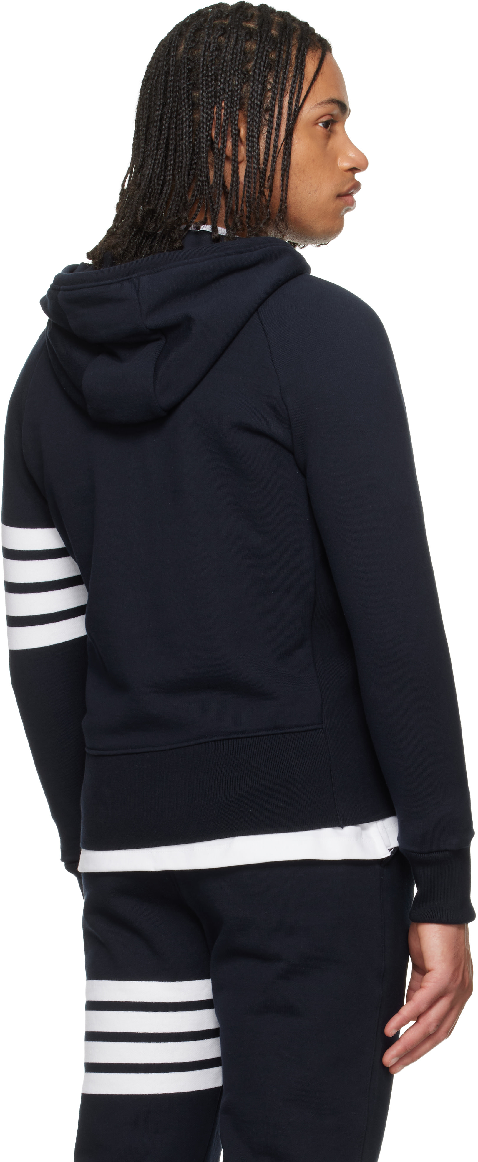 Thom Browne: Navy Classic Loopback 4-Bar Zip-Up Hoodie | SSENSE