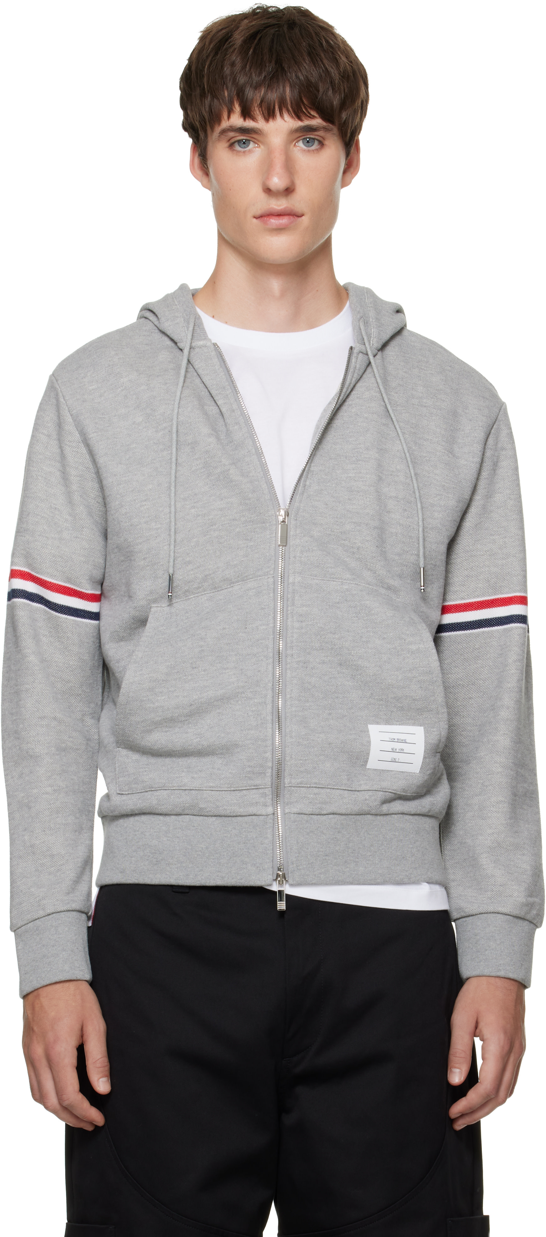 Thom Browne - Gray Zip Pique Loopback RWB Engineered Hoodie