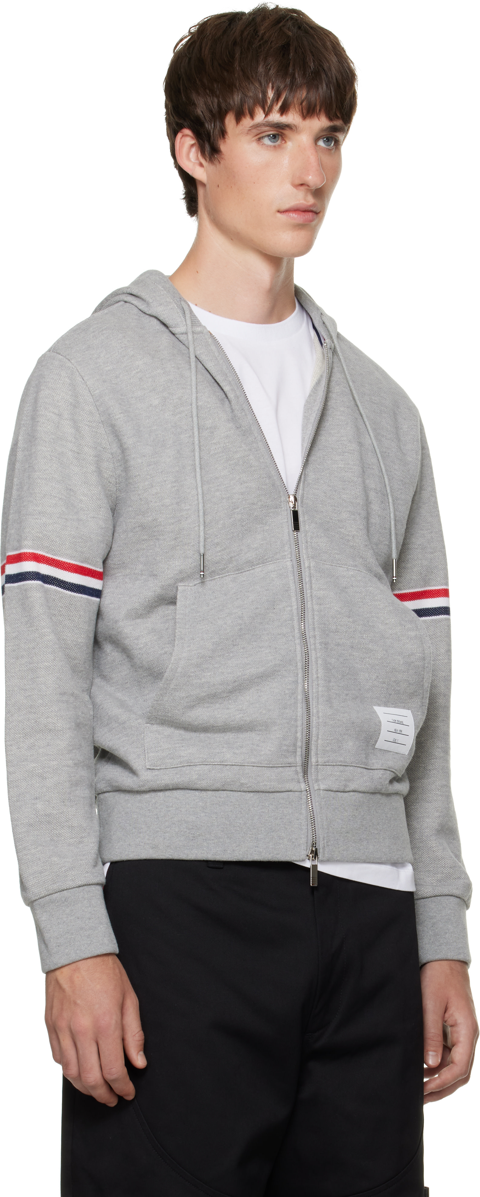 Thom Browne - Gray Zip Pique Loopback RWB Engineered Hoodie