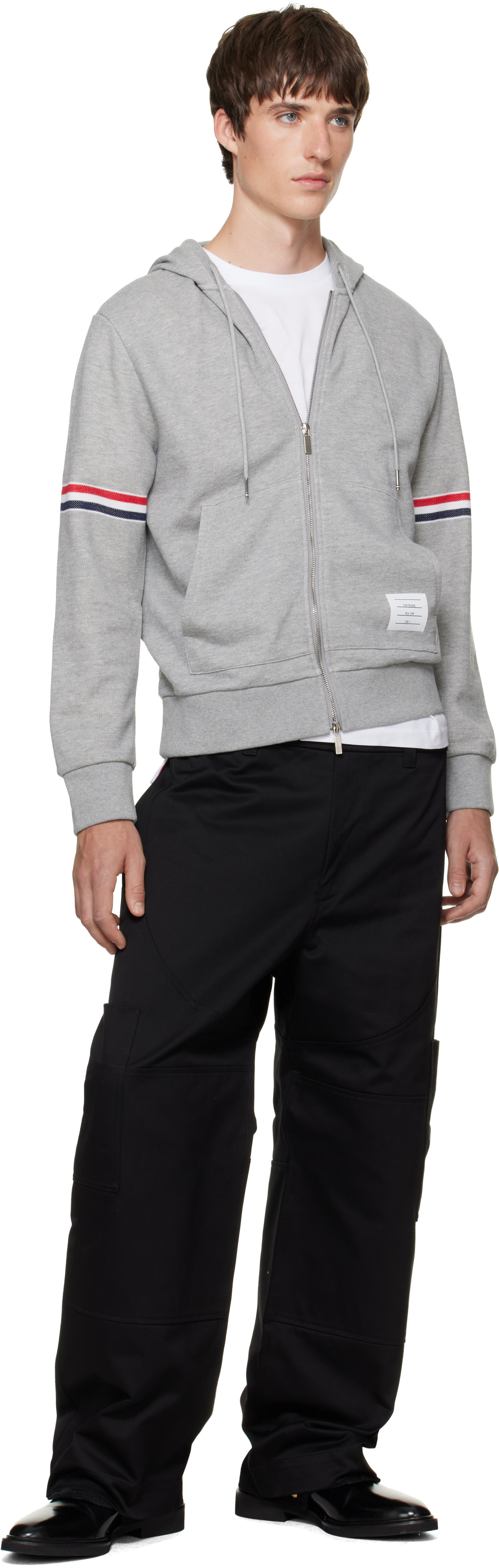 Thom Browne - Gray Zip Pique Loopback RWB Engineered Hoodie