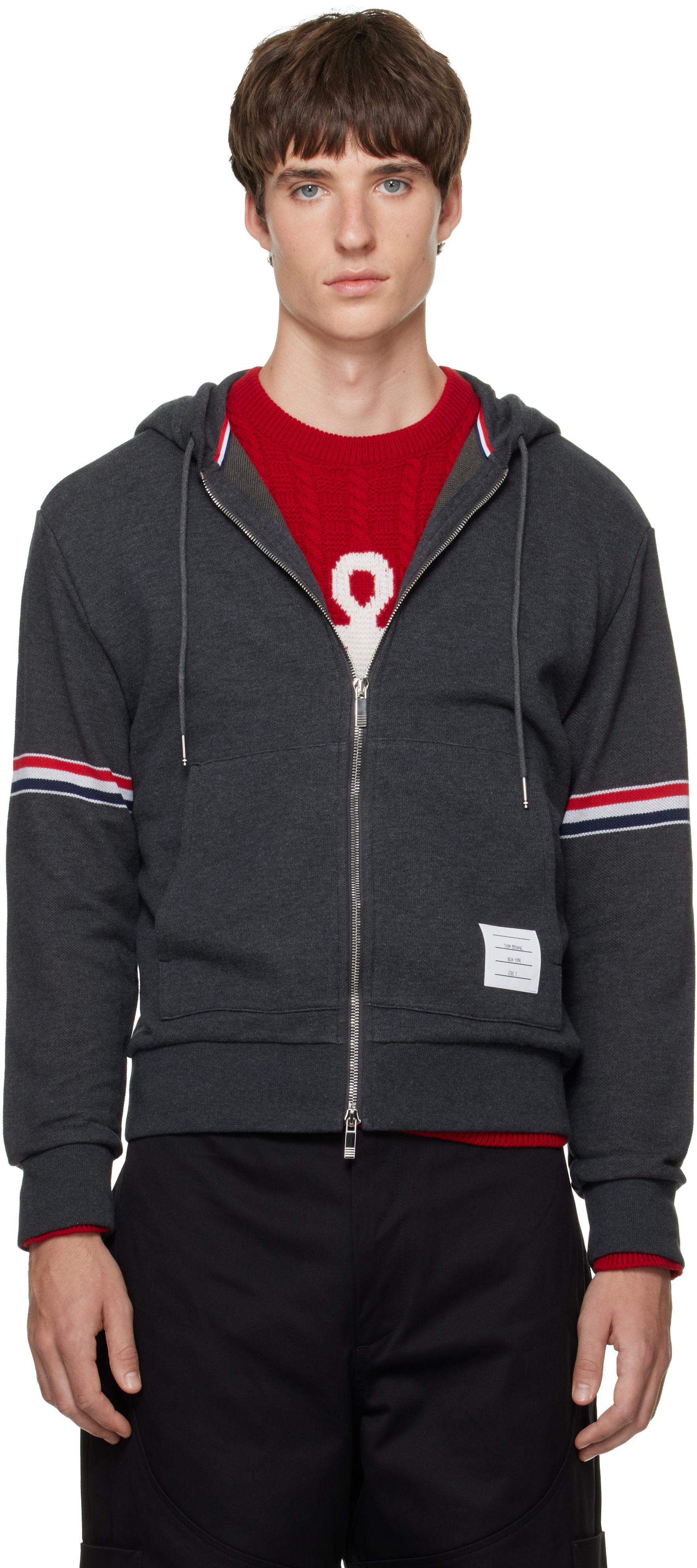 Thom Browne - Gray Zip Pique Loopback RWB Engineered Hoodie