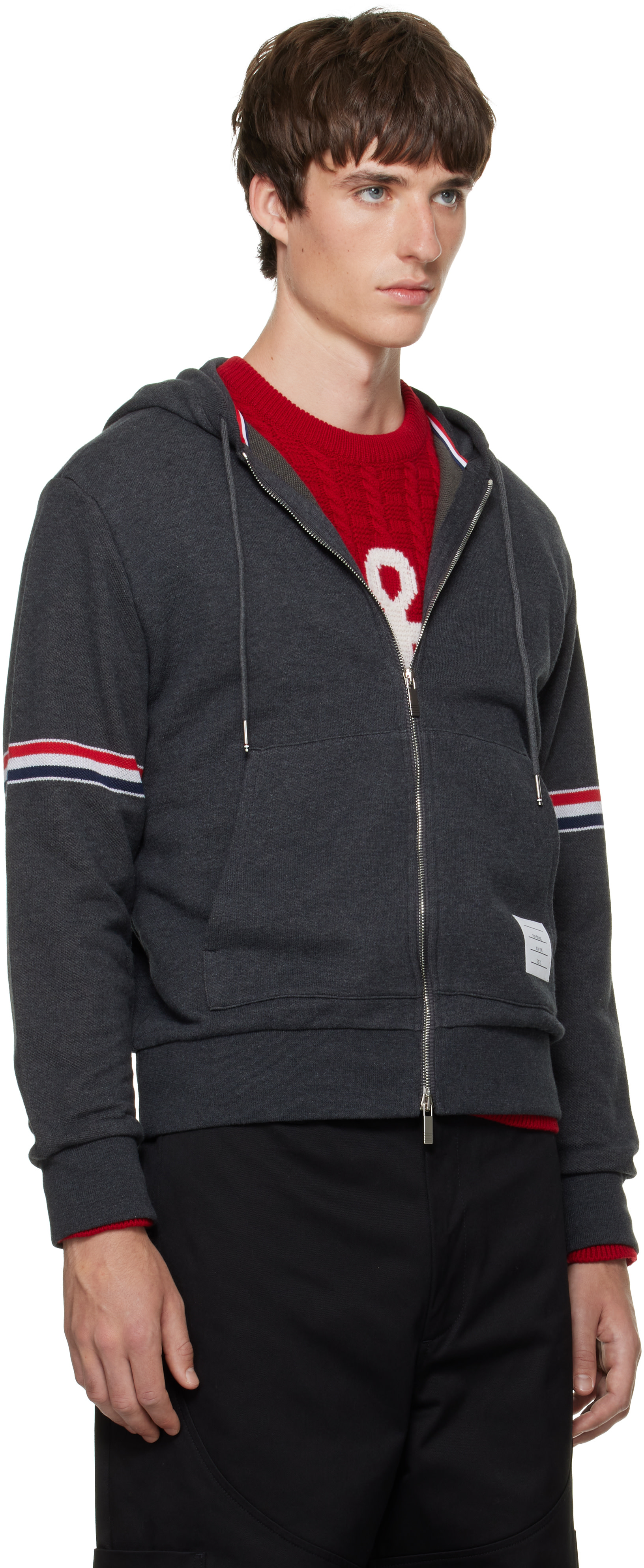 Thom Browne - Gray Zip Pique Loopback RWB Engineered Hoodie
