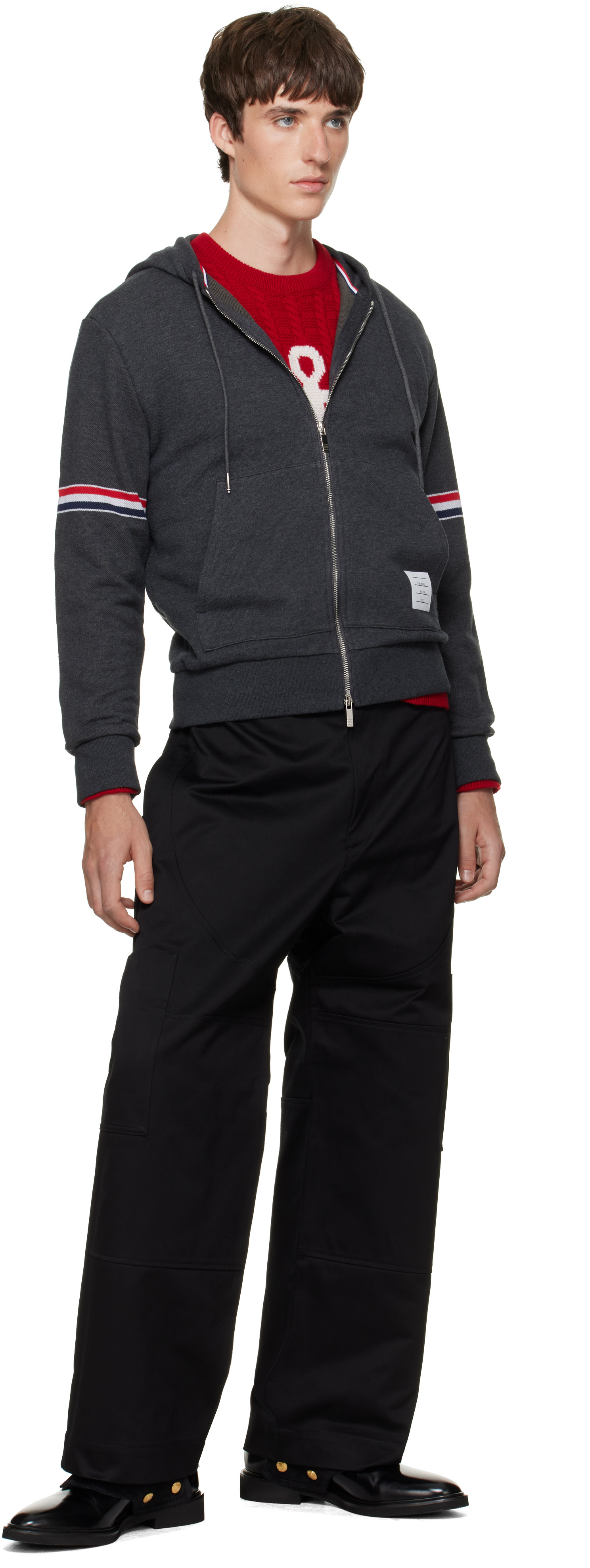 Thom Browne - Gray Zip Pique Loopback RWB Engineered Hoodie