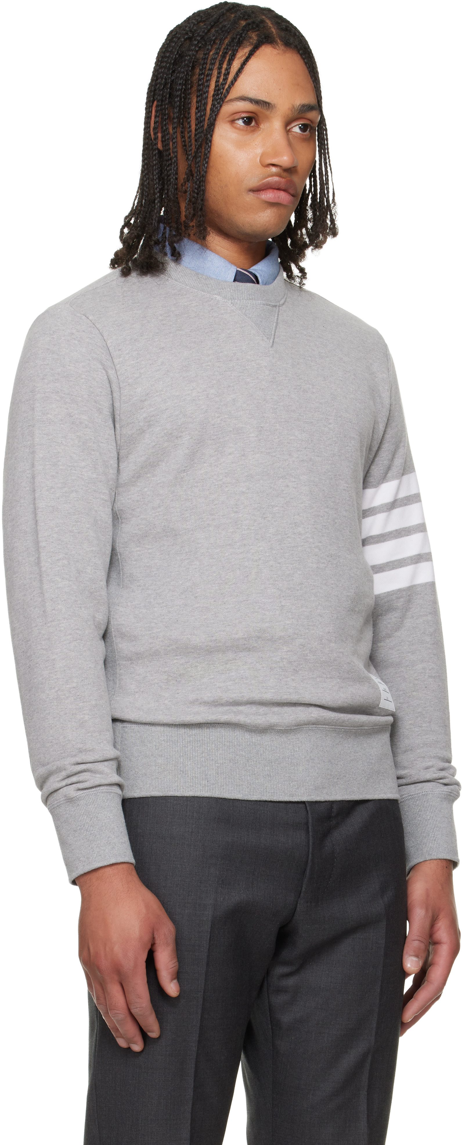 Thom Browne - Pull molletonné gris en jersey bouclette à quatre rayures