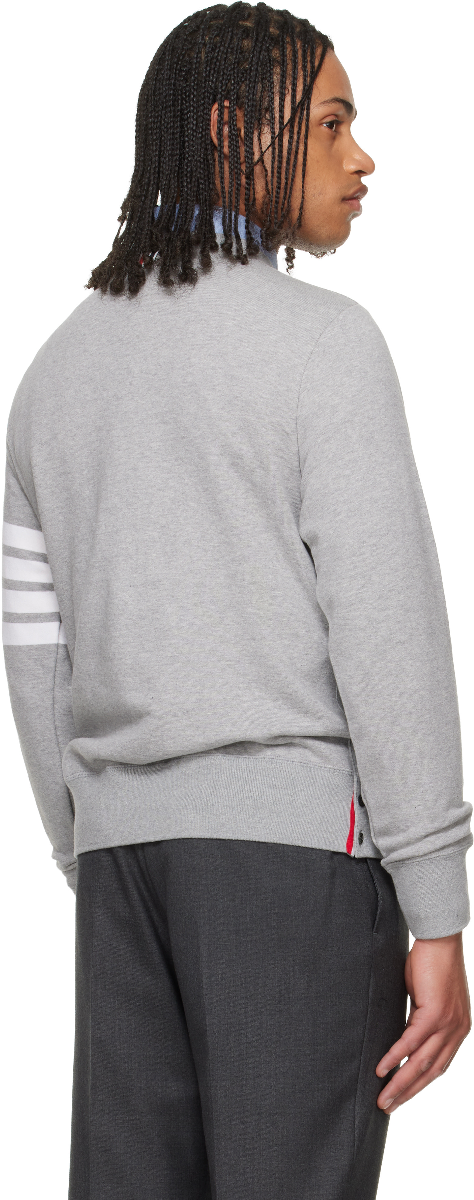 Thom Browne - Pull molletonné gris en jersey bouclette à quatre rayures
