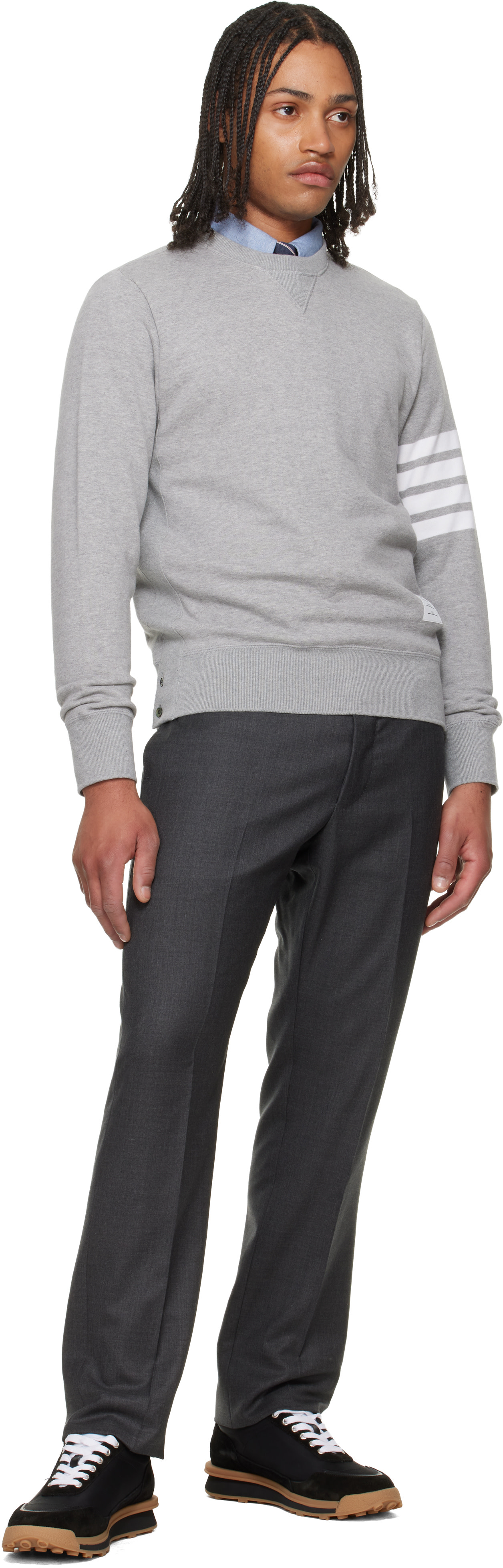Thom Browne - Pull molletonné gris en jersey bouclette à quatre rayures