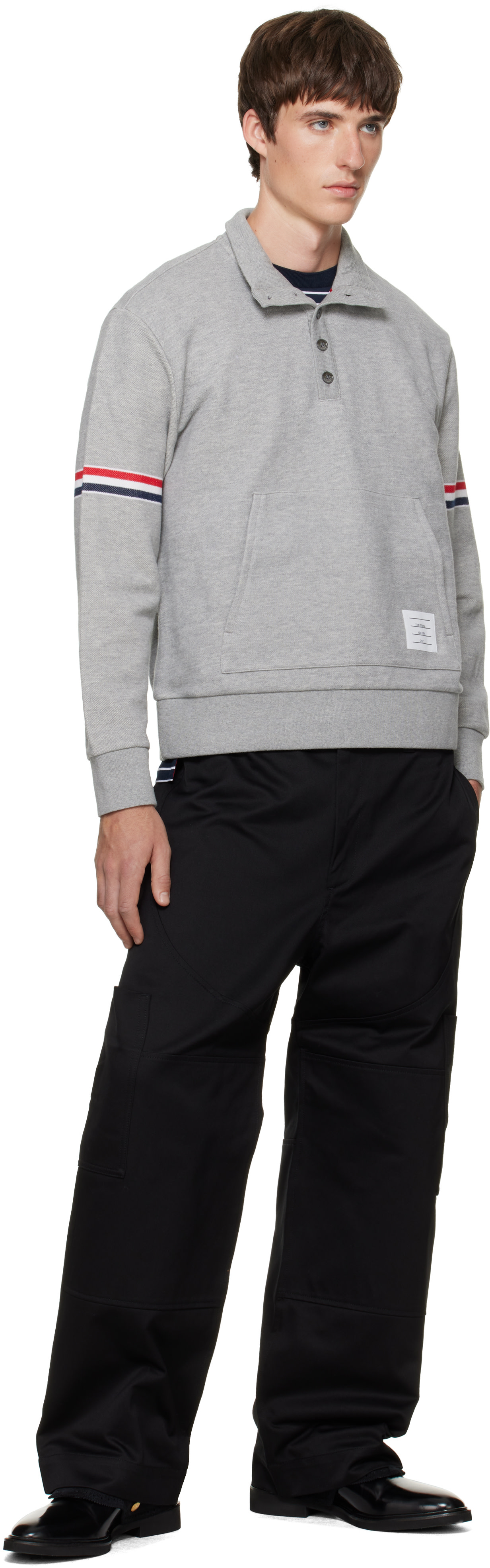 Thom Browne - Gray Funnel Neck RWB Pique Loopback Sweatshirt