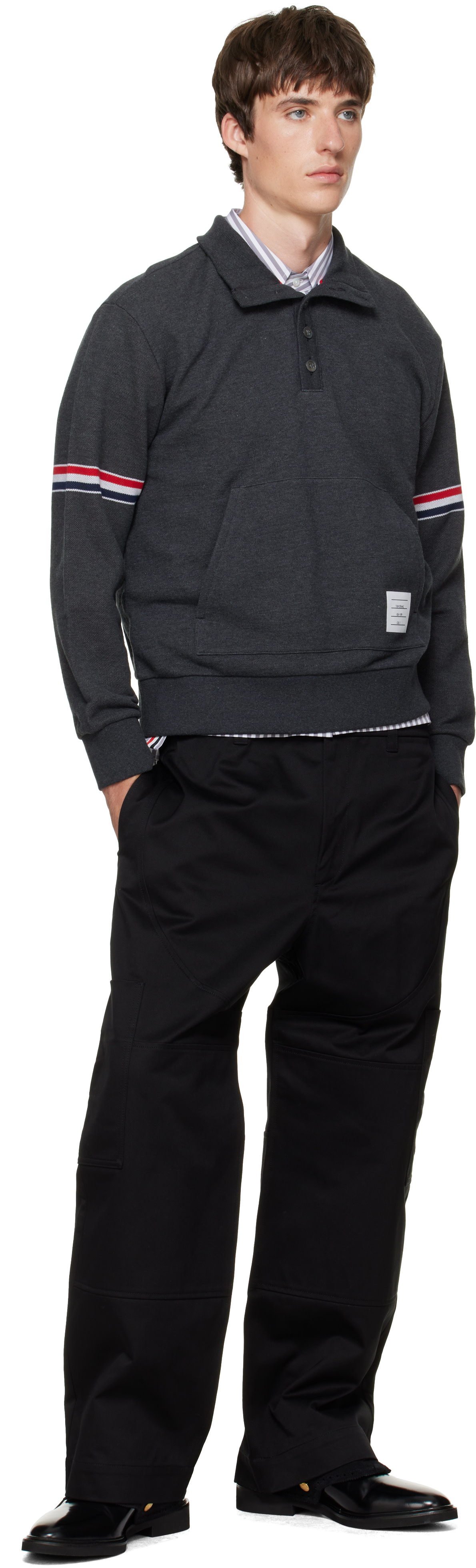 Thom Browne - Gray Funnel Neck RWB Pique Loopback Sweatshirt