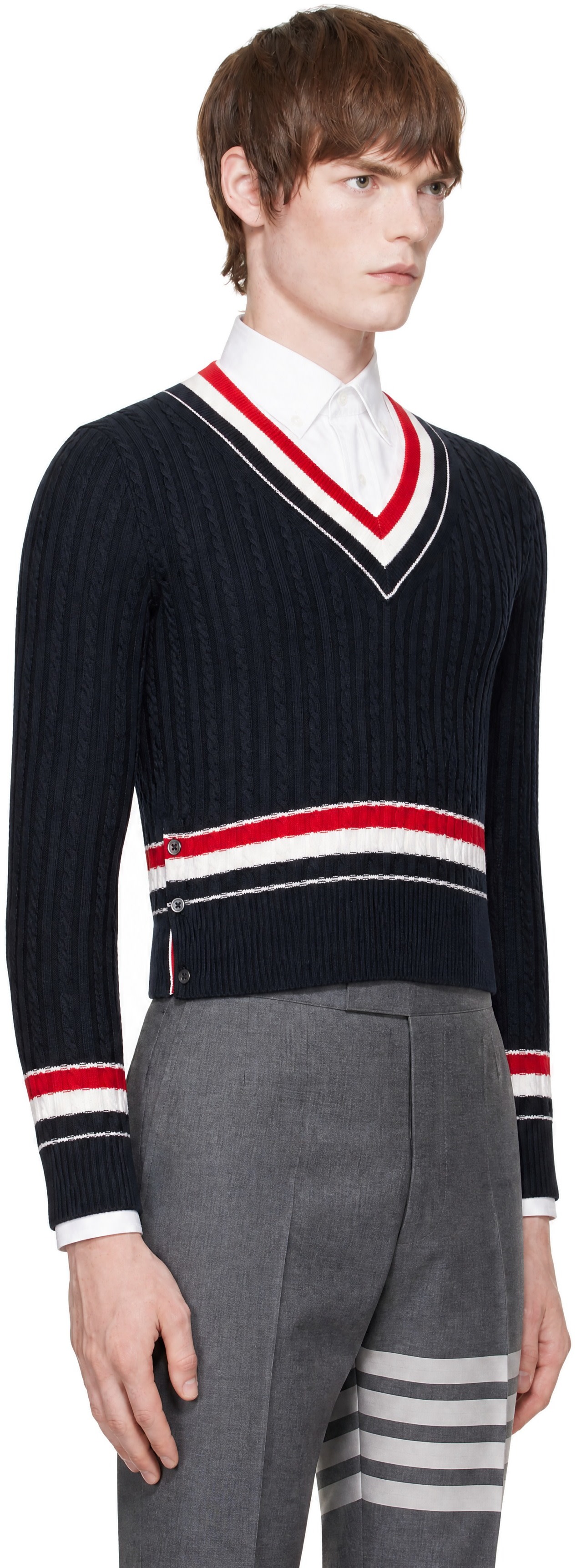 Thom Browne - Navy RWB Stripe Cricket Sweater