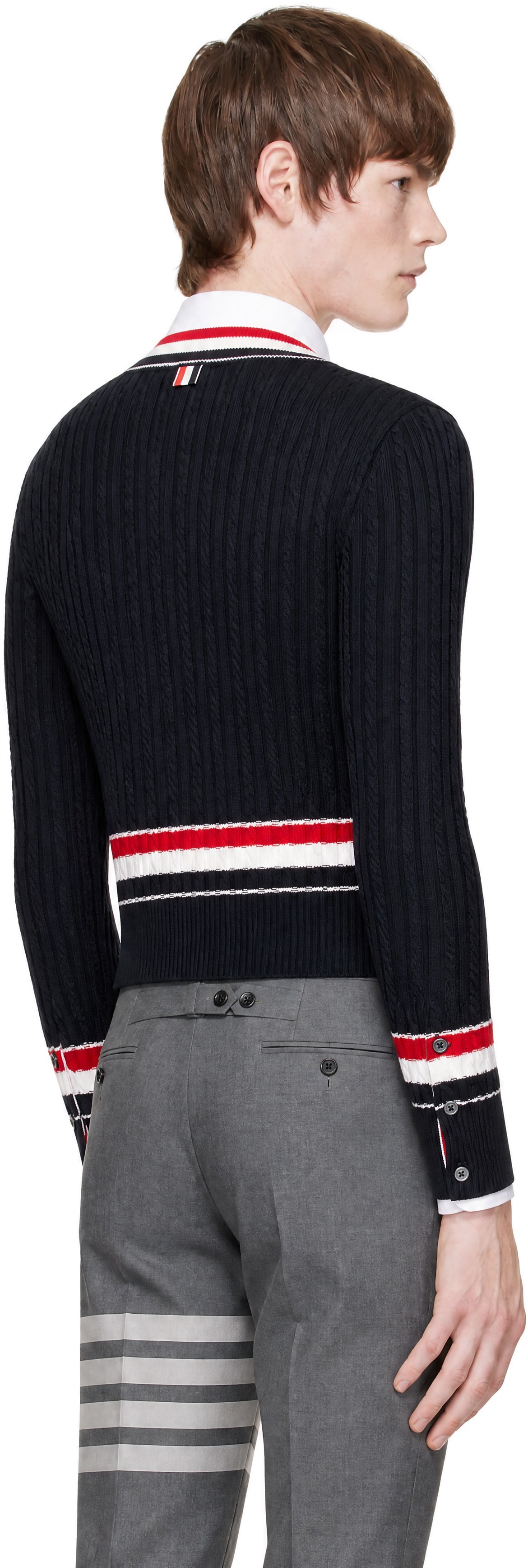 Thom Browne - Navy RWB Stripe Cricket Sweater