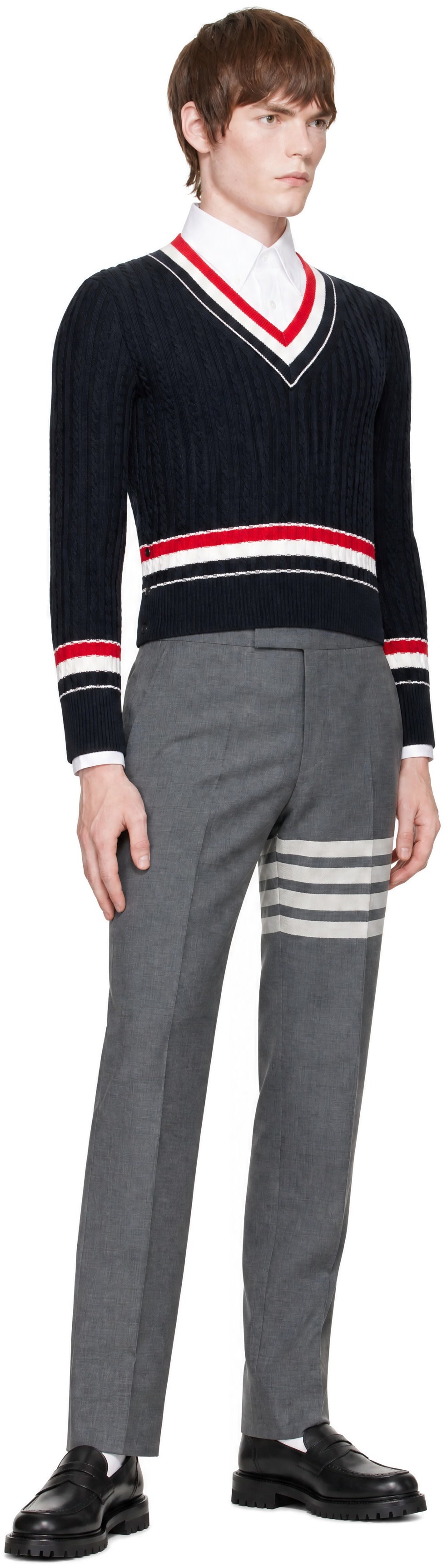 Thom Browne - Navy RWB Stripe Cricket Sweater