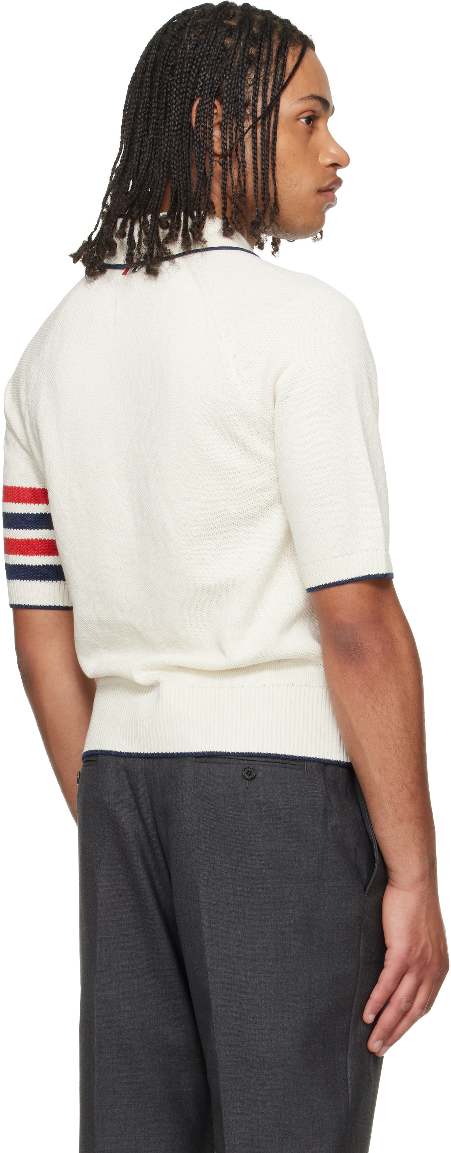 Thom Browne: White Linen Cotton 4-Bar Relaxed Fit Polo | SSENSE