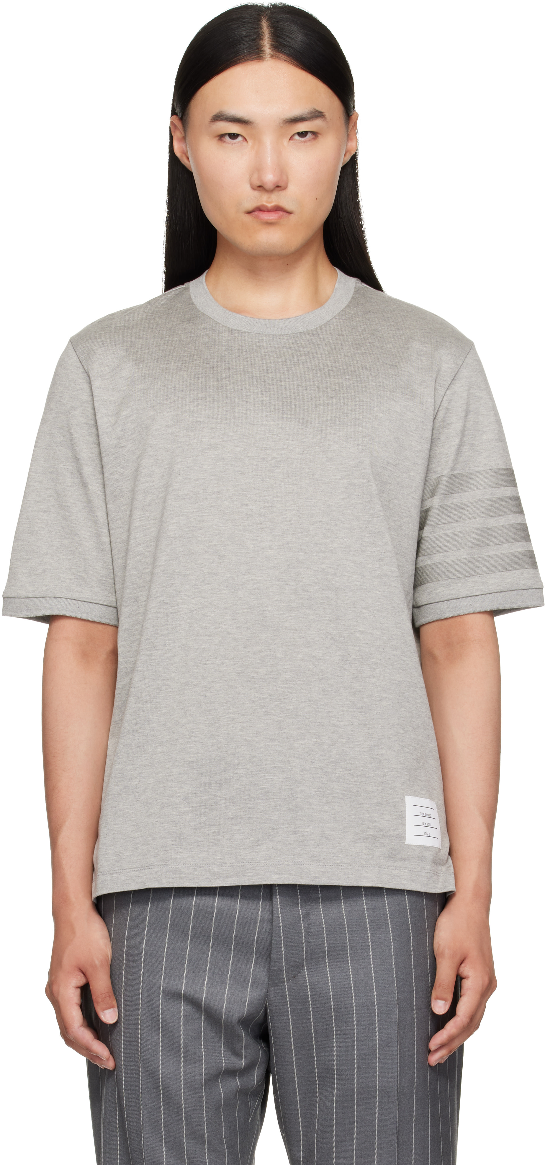 Thom Browne: グレー Jersey Ottoman 4-Bar Tシャツ | SSENSE 日本