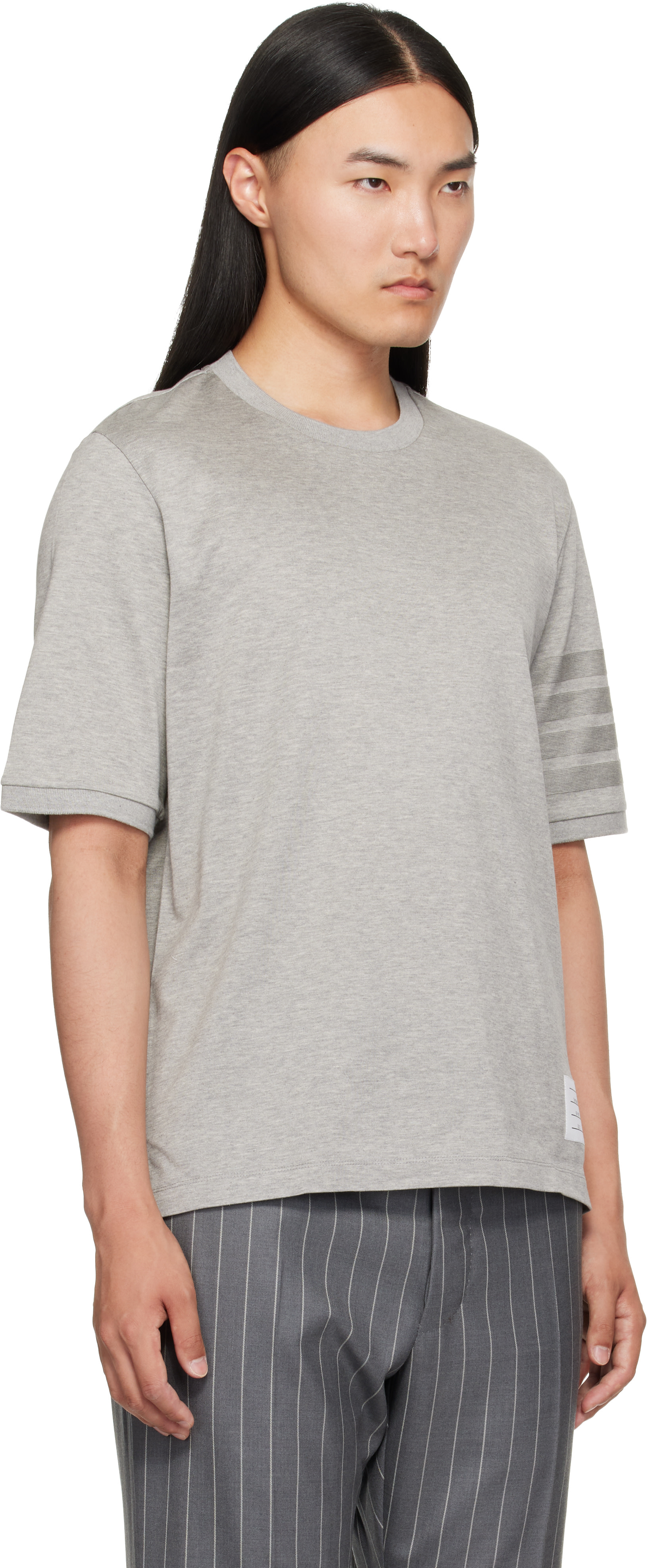 THOM BROWNE Tシャツ グレー サイズ3 Thom Browne: グレー Jersey Ottoman 4-Bar Tシャツ | SSENSE 日本