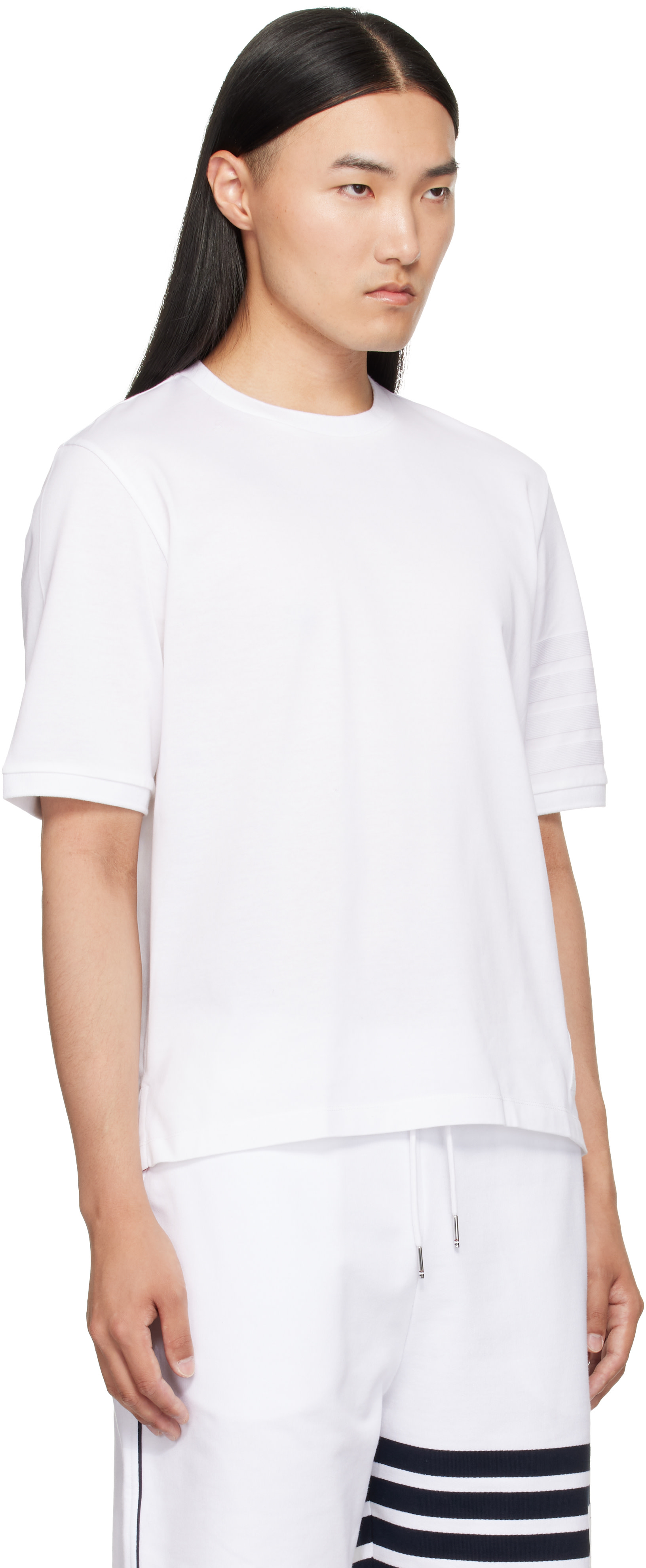Thom Browne: ホワイト Jersey Ottoman 4-Bar Tシャツ | SSENSE 日本