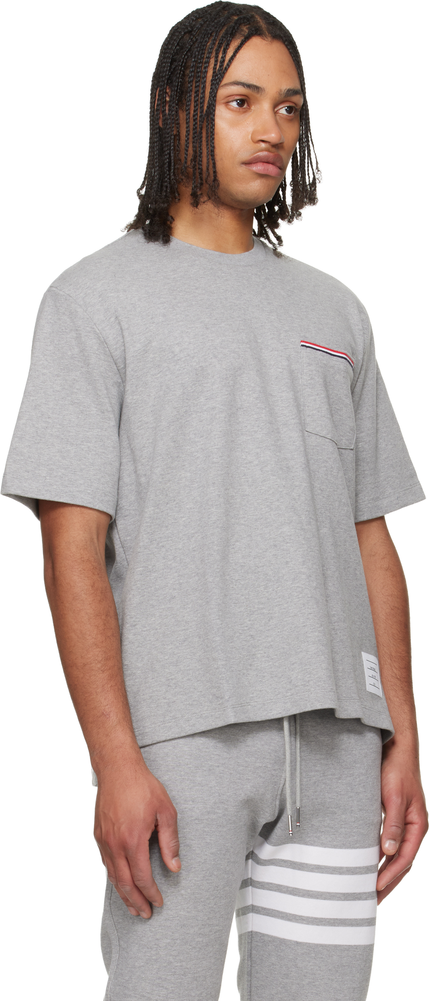 Thom Browne: Gray Milano Cotton Oversized Pocket T-shirt | SSENSE
