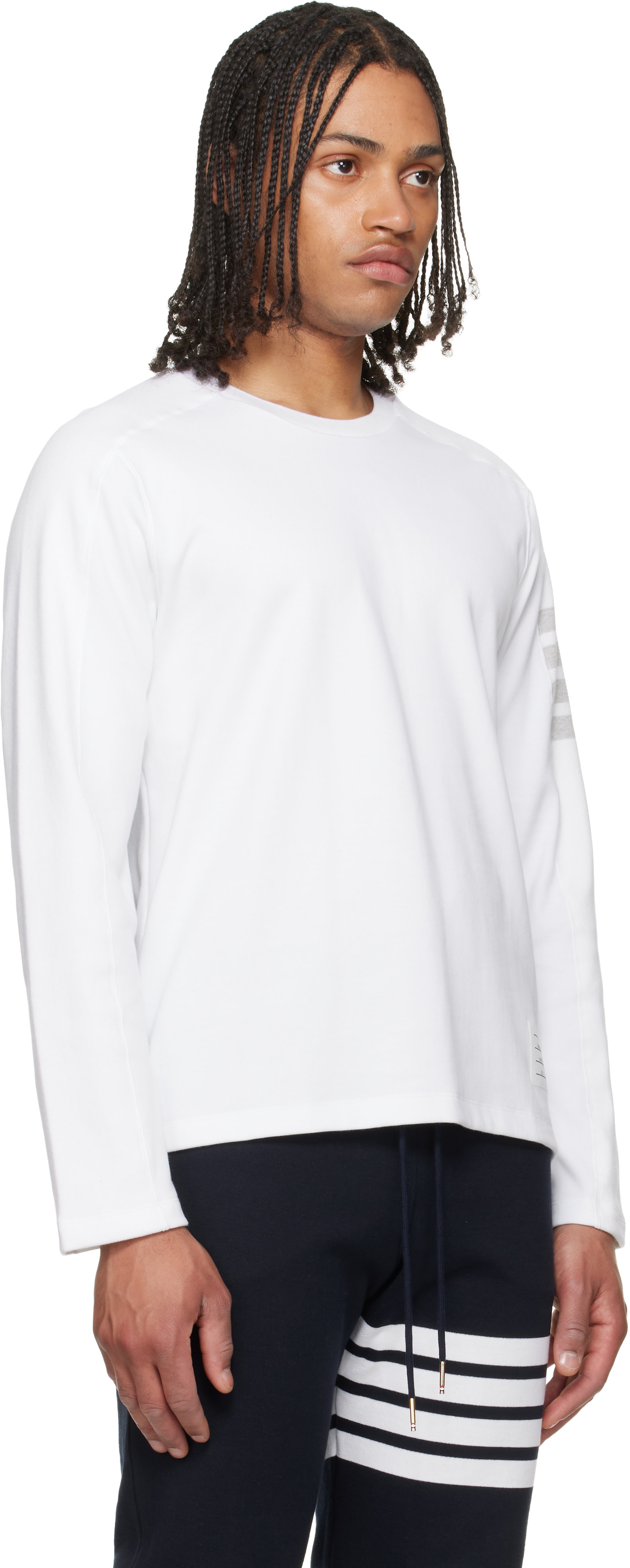 Thom Browne: ホワイト 4-Bar ミラノリブ コットン Tシャツ | SSENSE 日本
