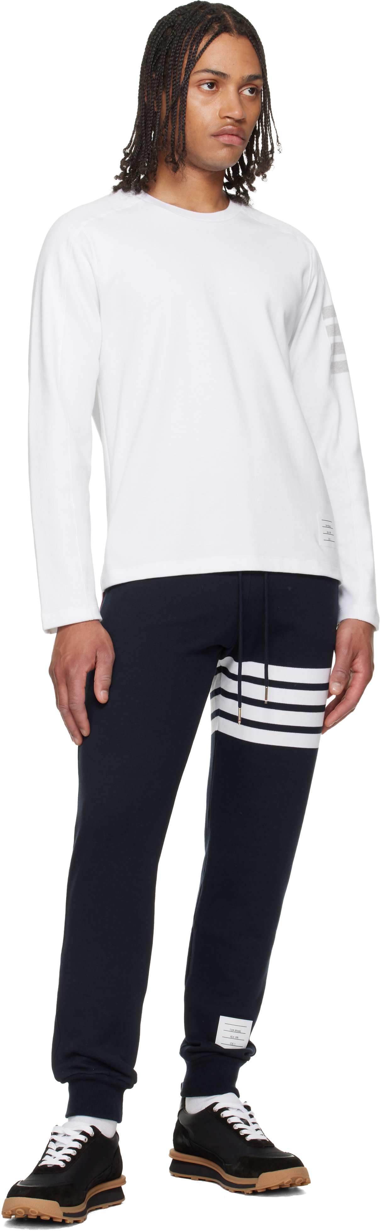 Thom Browne: ホワイト 4-Bar ミラノリブ コットン Tシャツ | SSENSE 日本