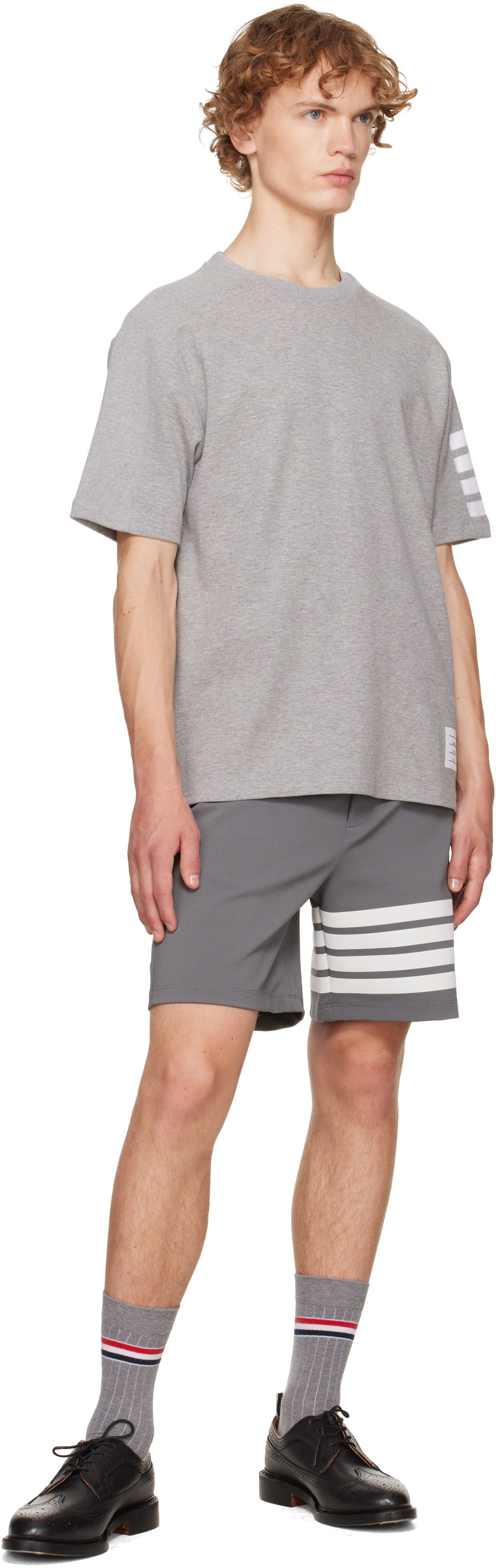 Thom Browne: Gray Milano Cotton 4-Bar T-shirt | SSENSE