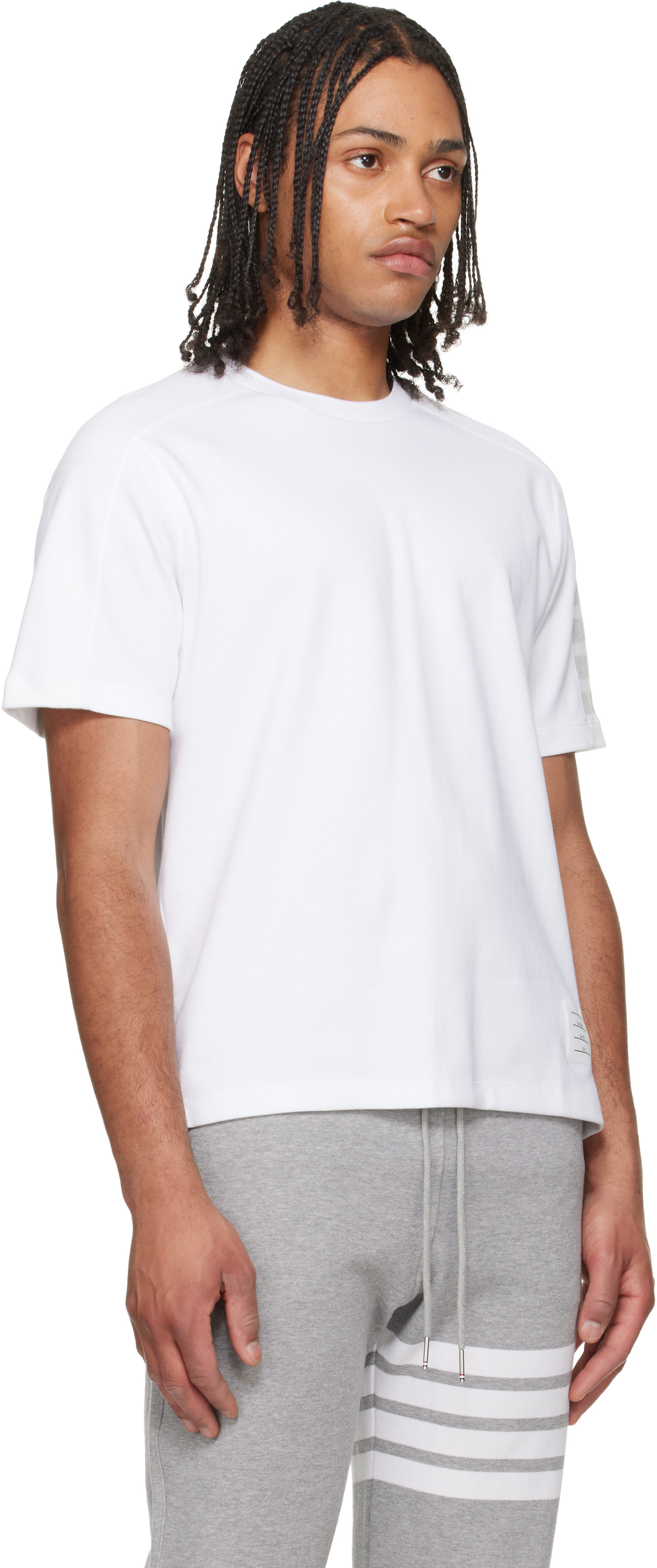 Thom Browne: ホワイト 4-Bar ミラノリブ コットン Tシャツ | SSENSE 日本