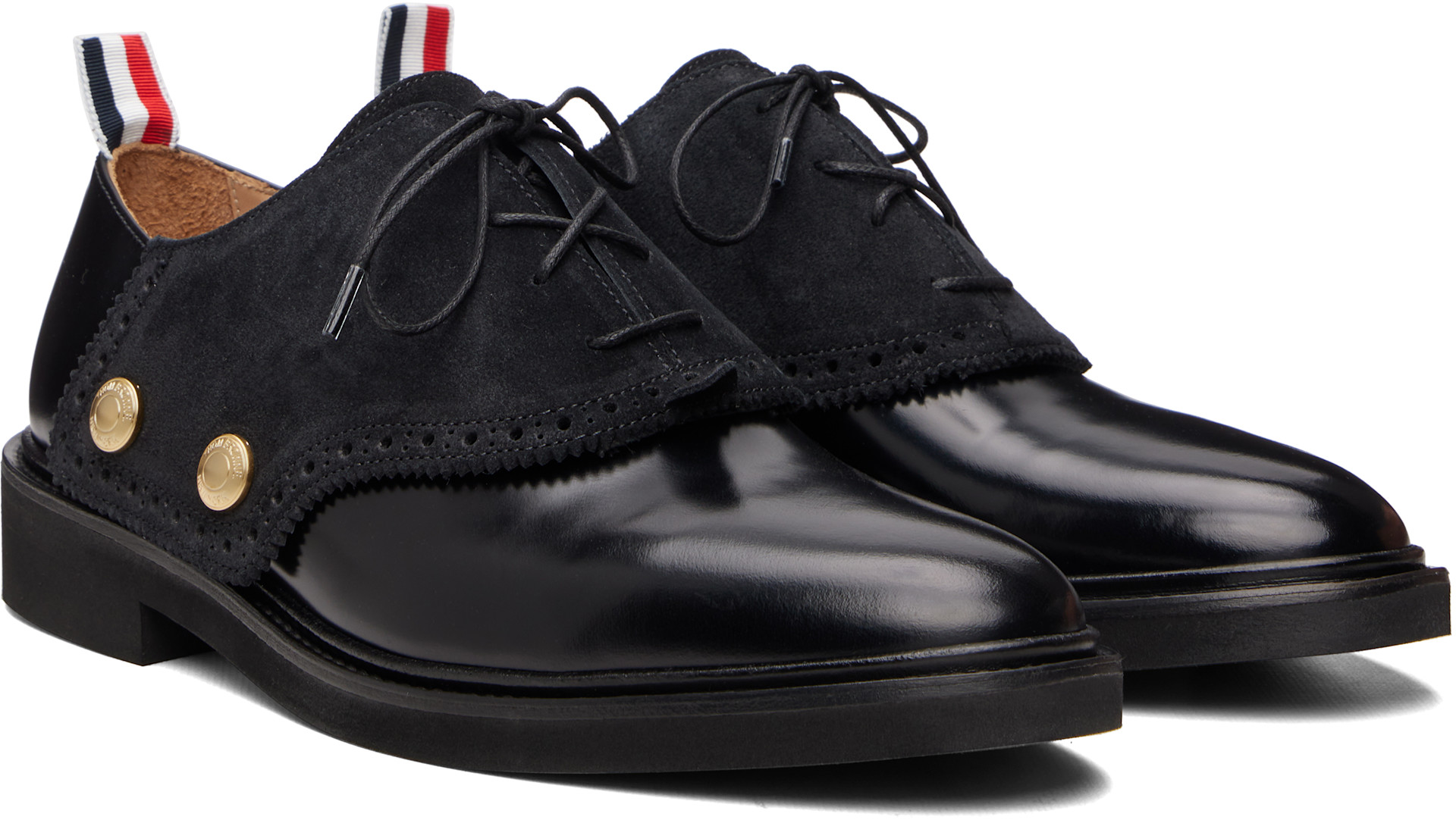 Thom Browne - 黑色 Soft Spazzolato Micro Sole Saddle 德比鞋