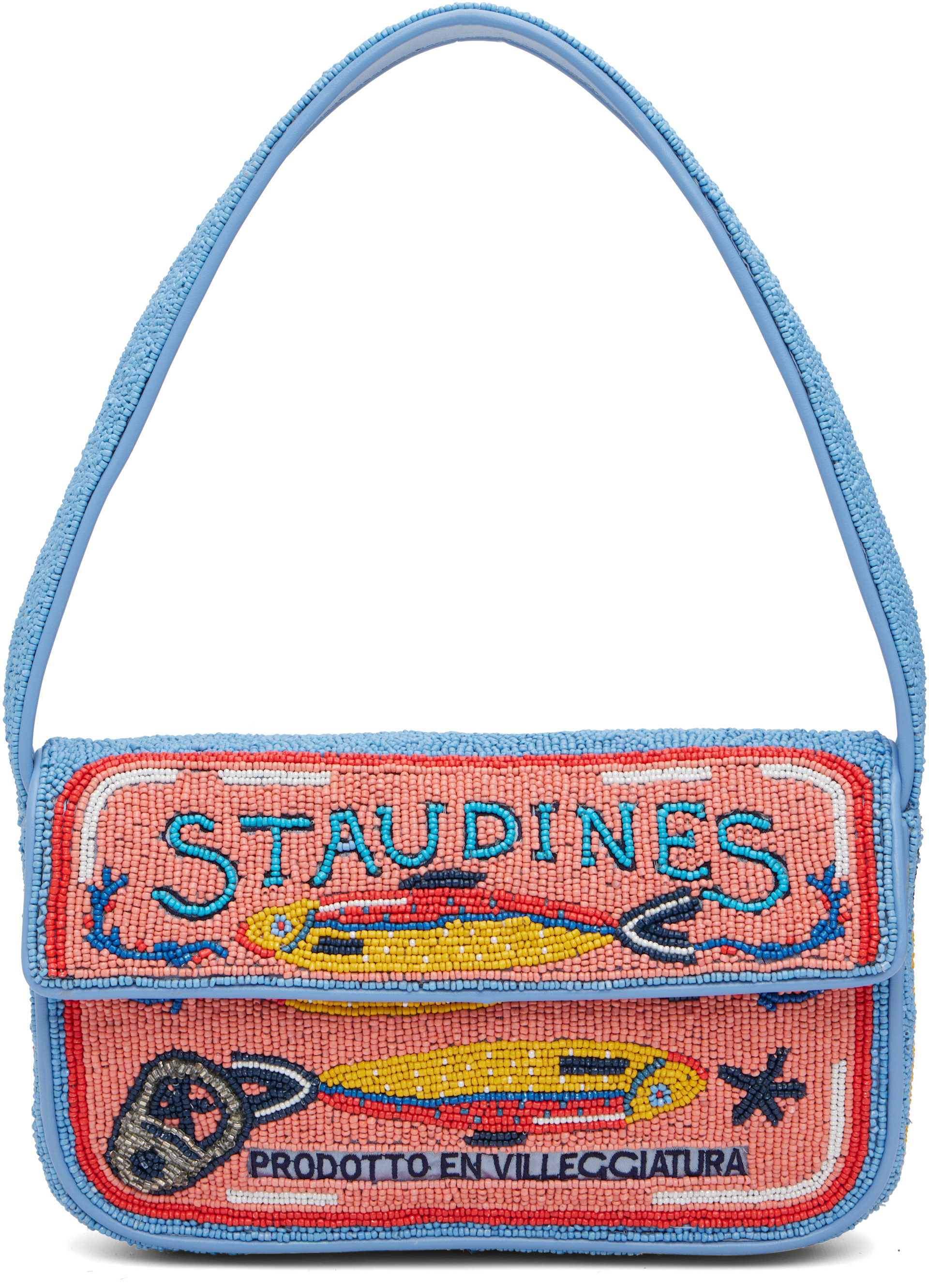 Staud - Sac Tommy bleu et rose à perles