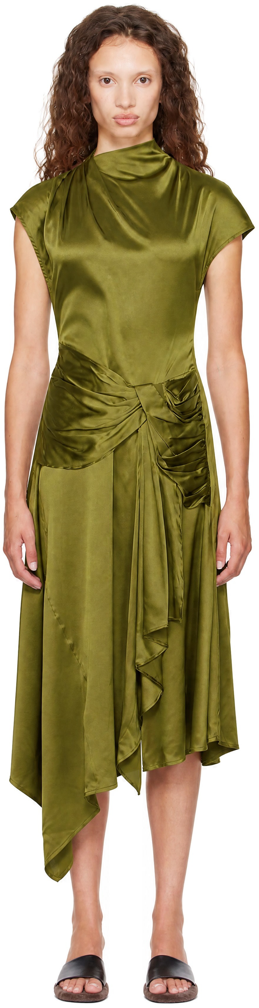Staud - Robe midi Davina verte en soie