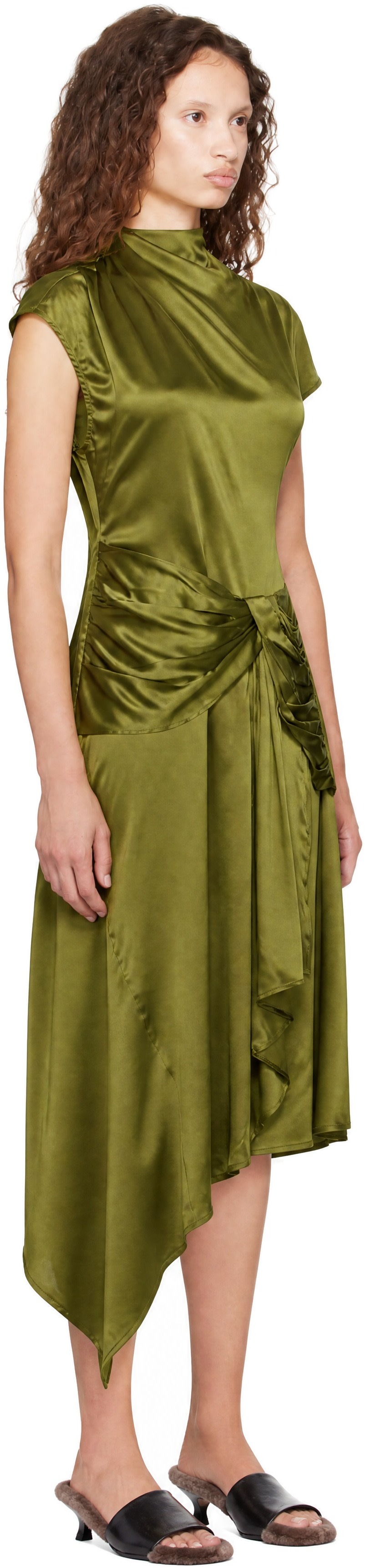 Staud - Robe midi Davina verte en soie