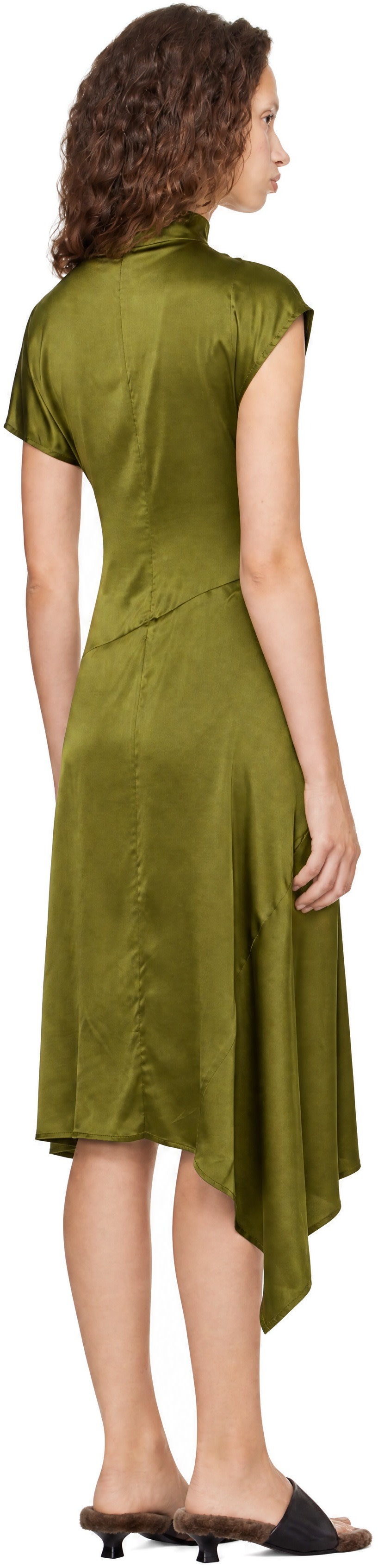 Staud - Robe midi Davina verte en soie