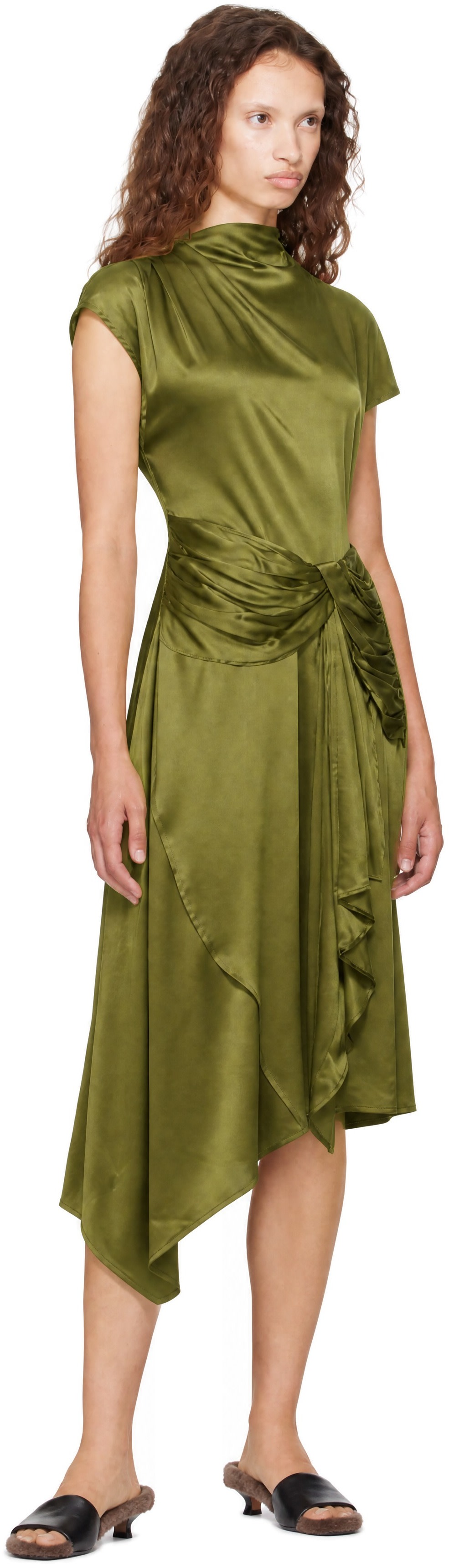 Staud - Robe midi Davina verte en soie