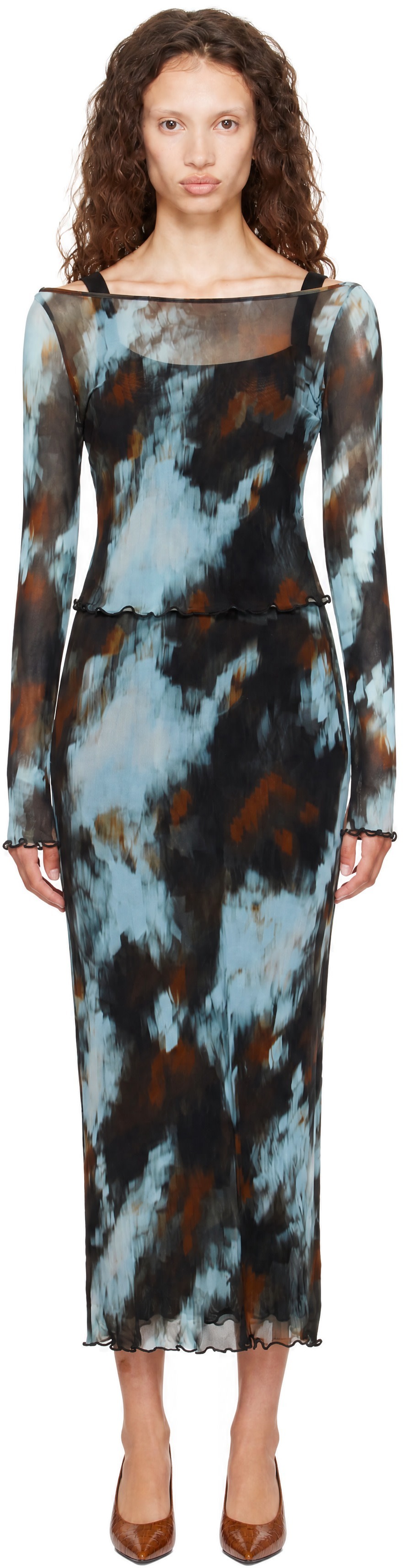 Staud - Robe longue Zella bleu et brun
