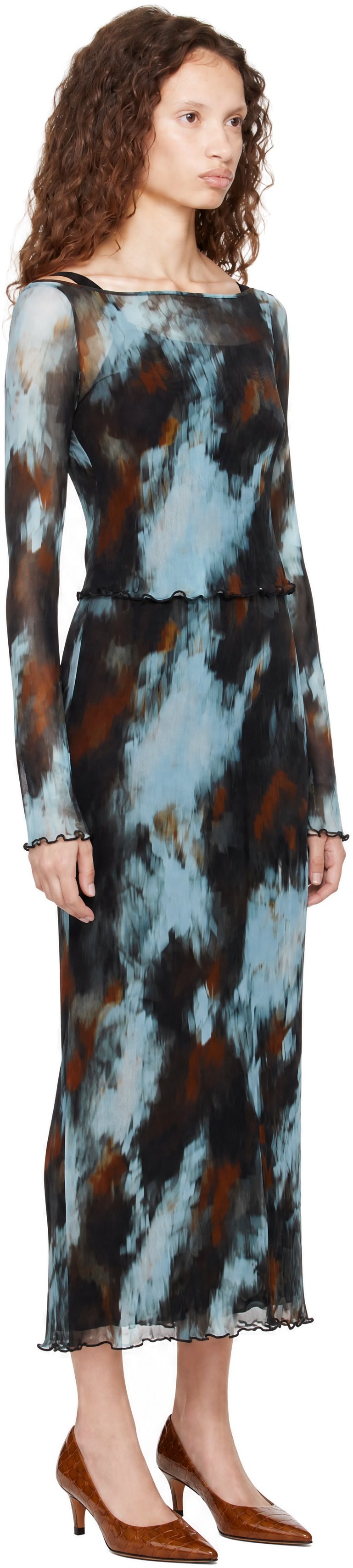 Staud - Robe longue Zella bleu et brun