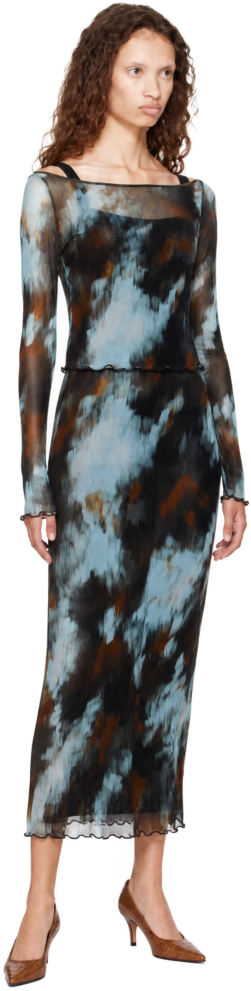 Staud - Robe longue Zella bleu et brun