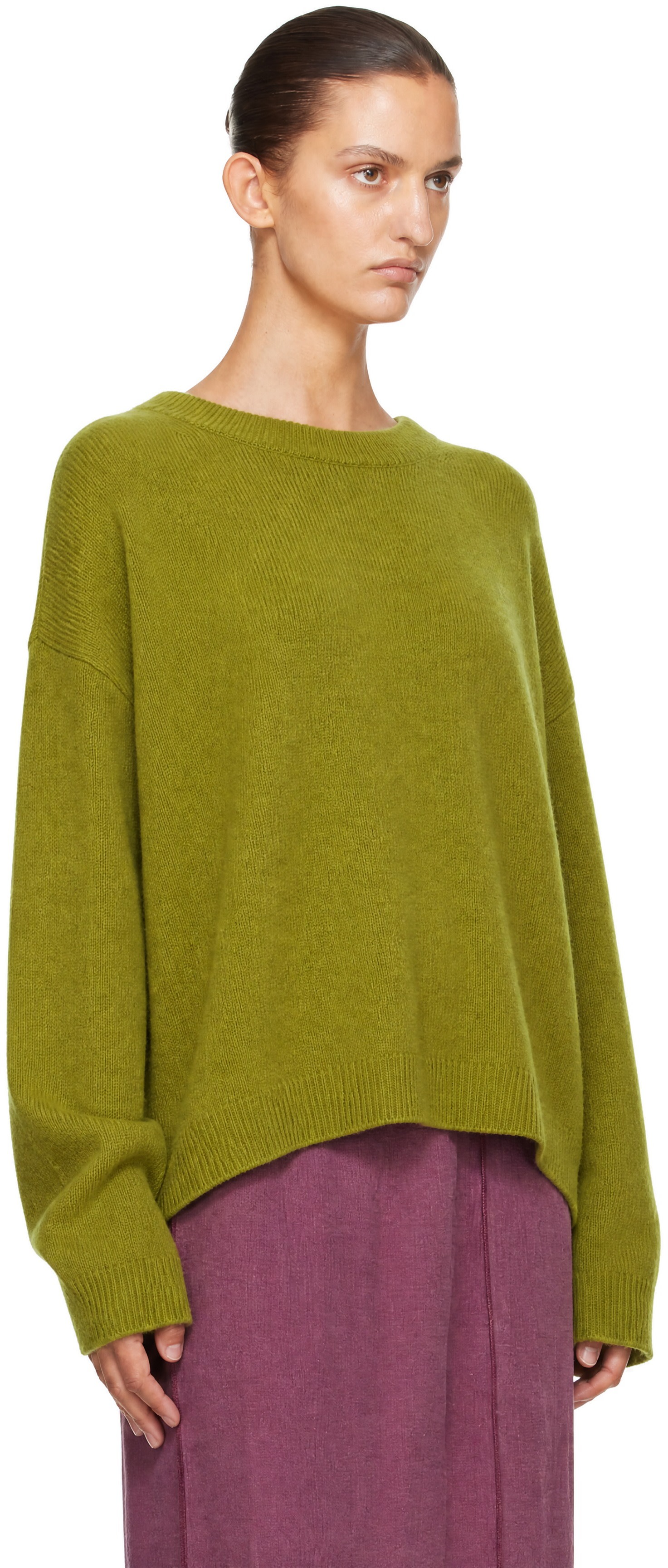 Staud - Pull décontracté Serrano vert en cachemire à col ras du cou