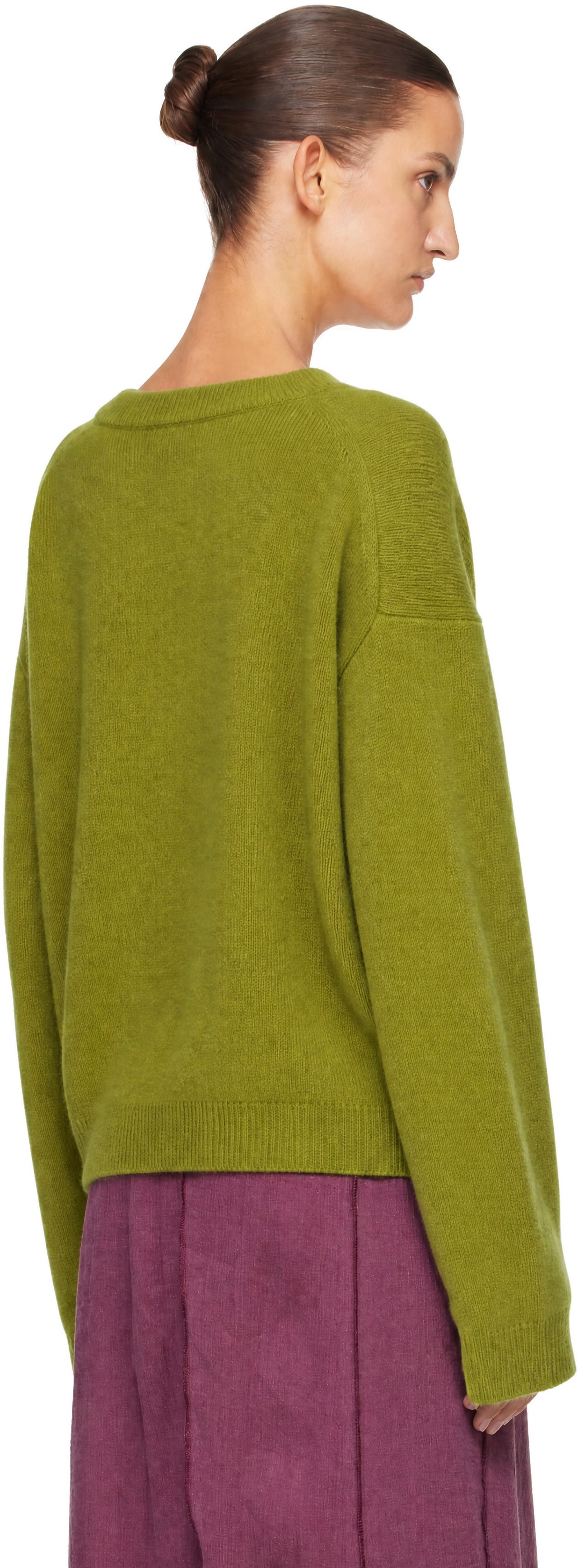 Staud - Pull décontracté Serrano vert en cachemire à col ras du cou
