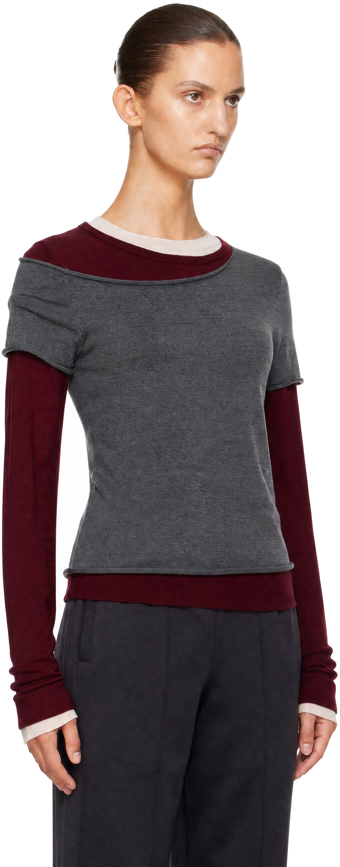 Staud - Pull Sera gris et bourgogne