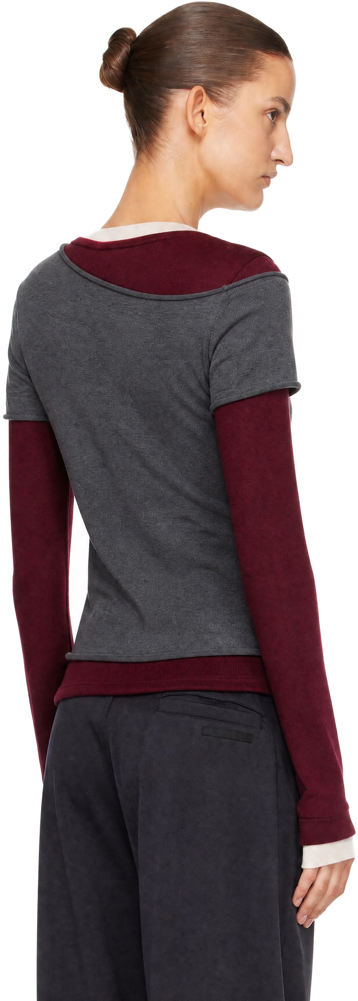 Staud - Pull Sera gris et bourgogne