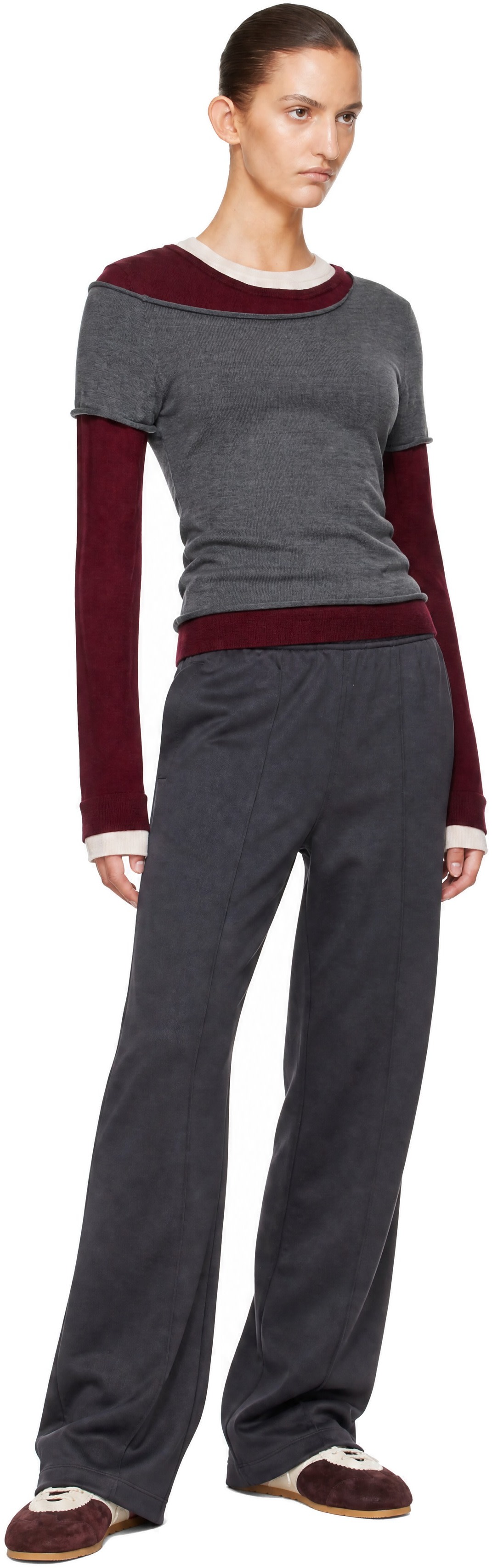 Staud - Pull Sera gris et bourgogne