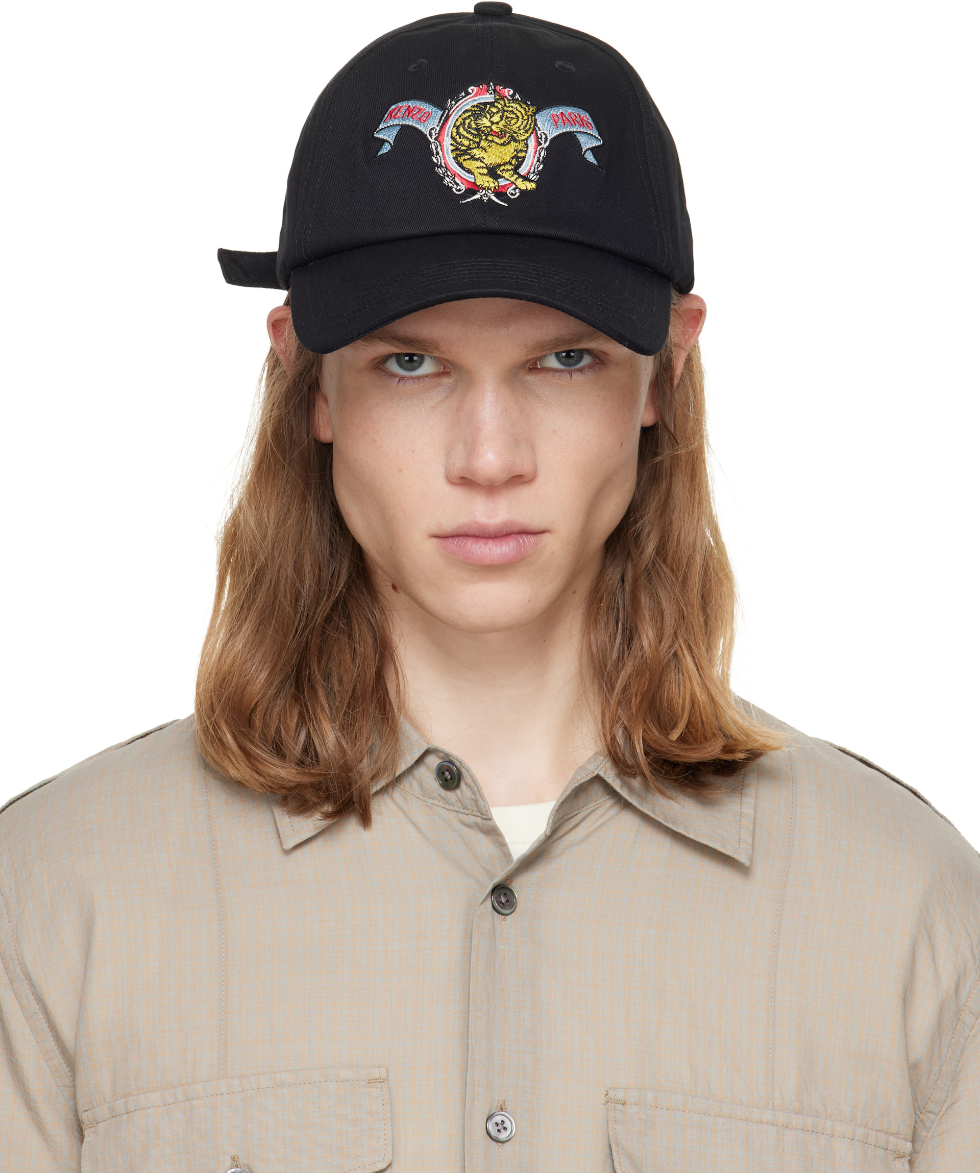 Kenzo: Black 'KENZO Jumping Tiger' Embroidered Cap | SSENSE Australia