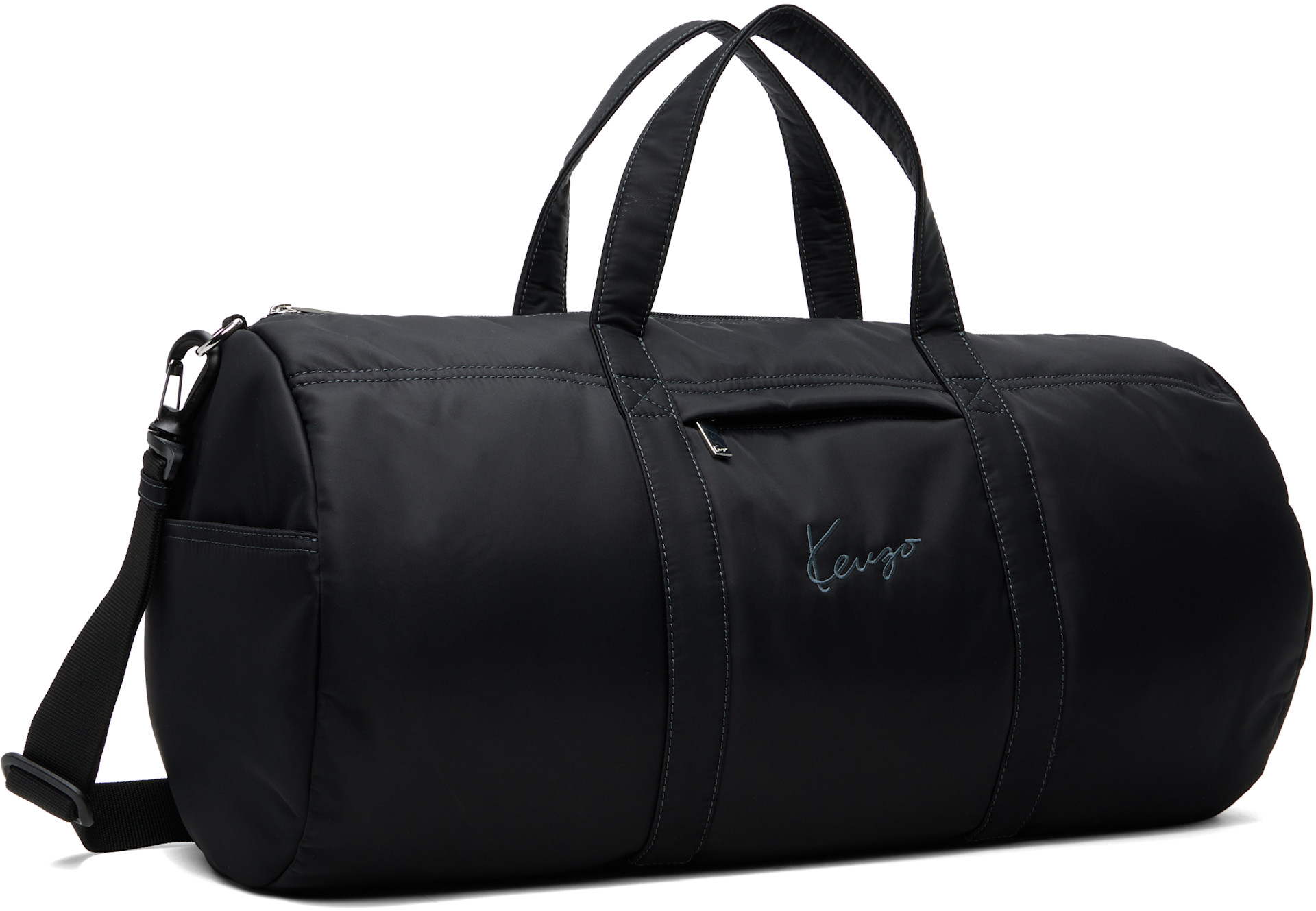 KENZO❗️旅行バッグ大容量ショルダー付きブラックナイロンレザー Kenzo: Black Kenzo Paris 'KENZO Signature' Duffle Bag | SSENSE
