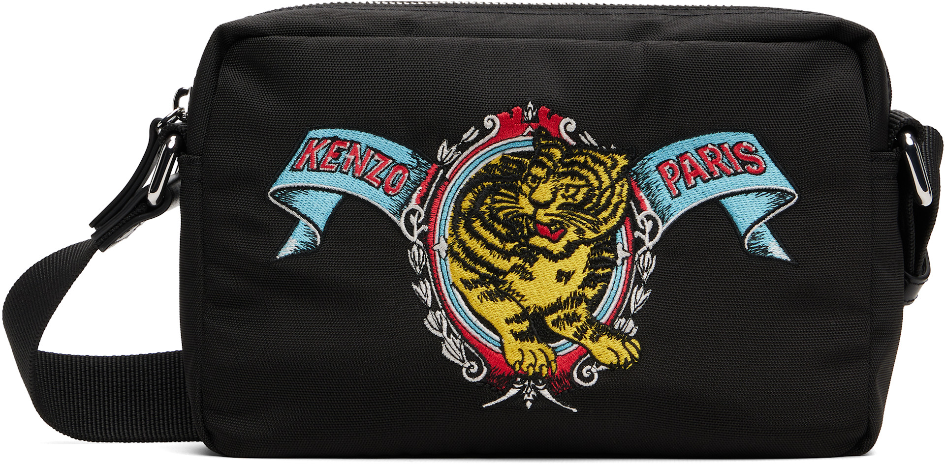KENZO レザーメッセンジャーバッグ 風景画 Kenzo: Black Kenzo Paris 'KENZO Jumping Tiger' Crossbody Bag
