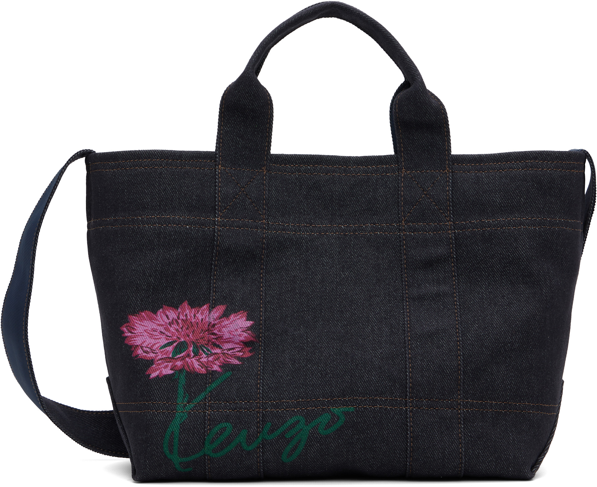 Kenzo: ネイビー スモール Kenzo Paris 'Kenzo Tulip' トートバッグ