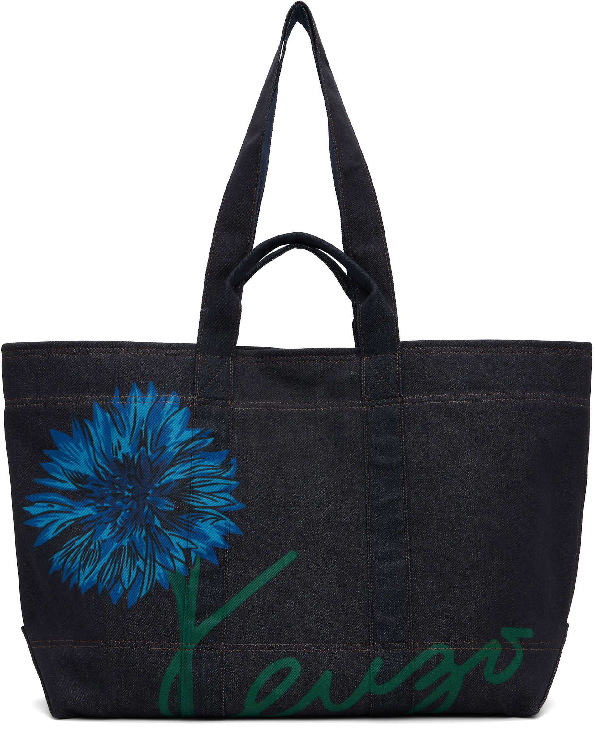 Kenzo: ネイビー ラージ Kenzo Paris 'Kenzo Tulip' トートバッグ