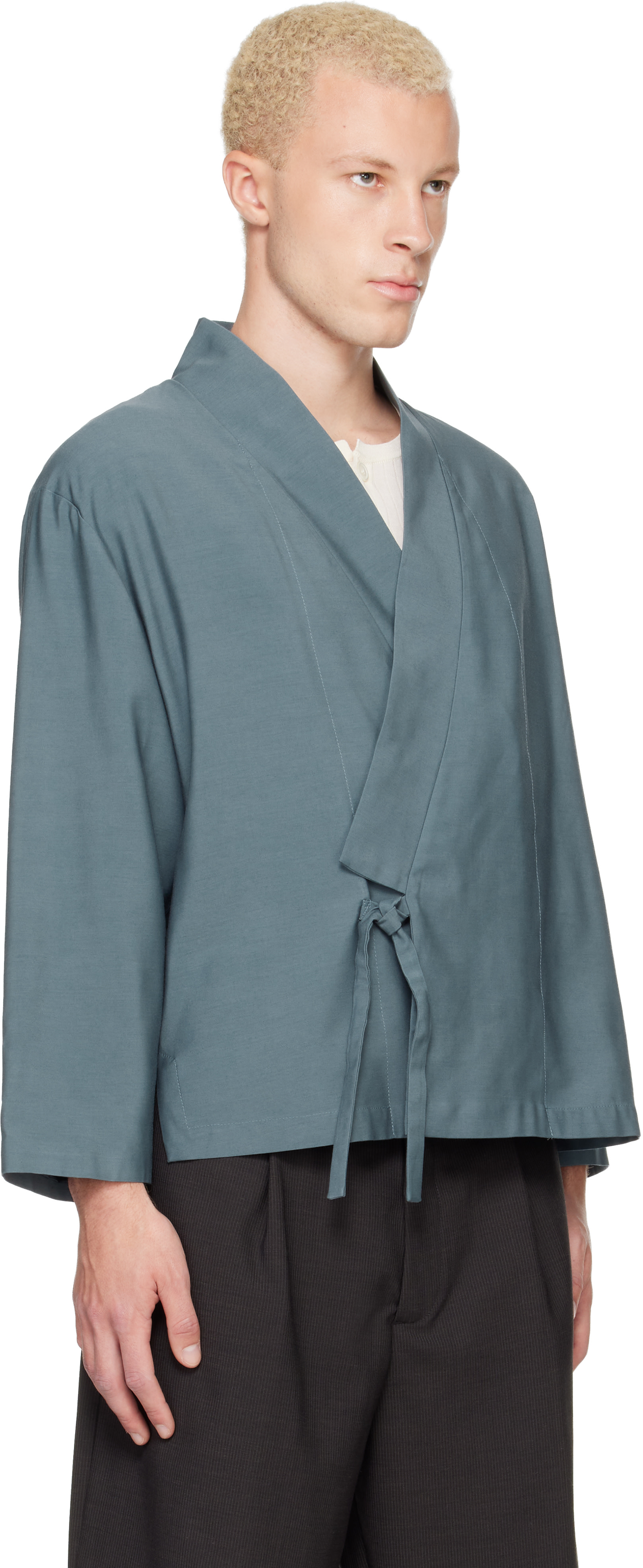 Kenzo: Navy Kenzo Paris Viscose & Wool Kimono Jacket | SSENSE Canada